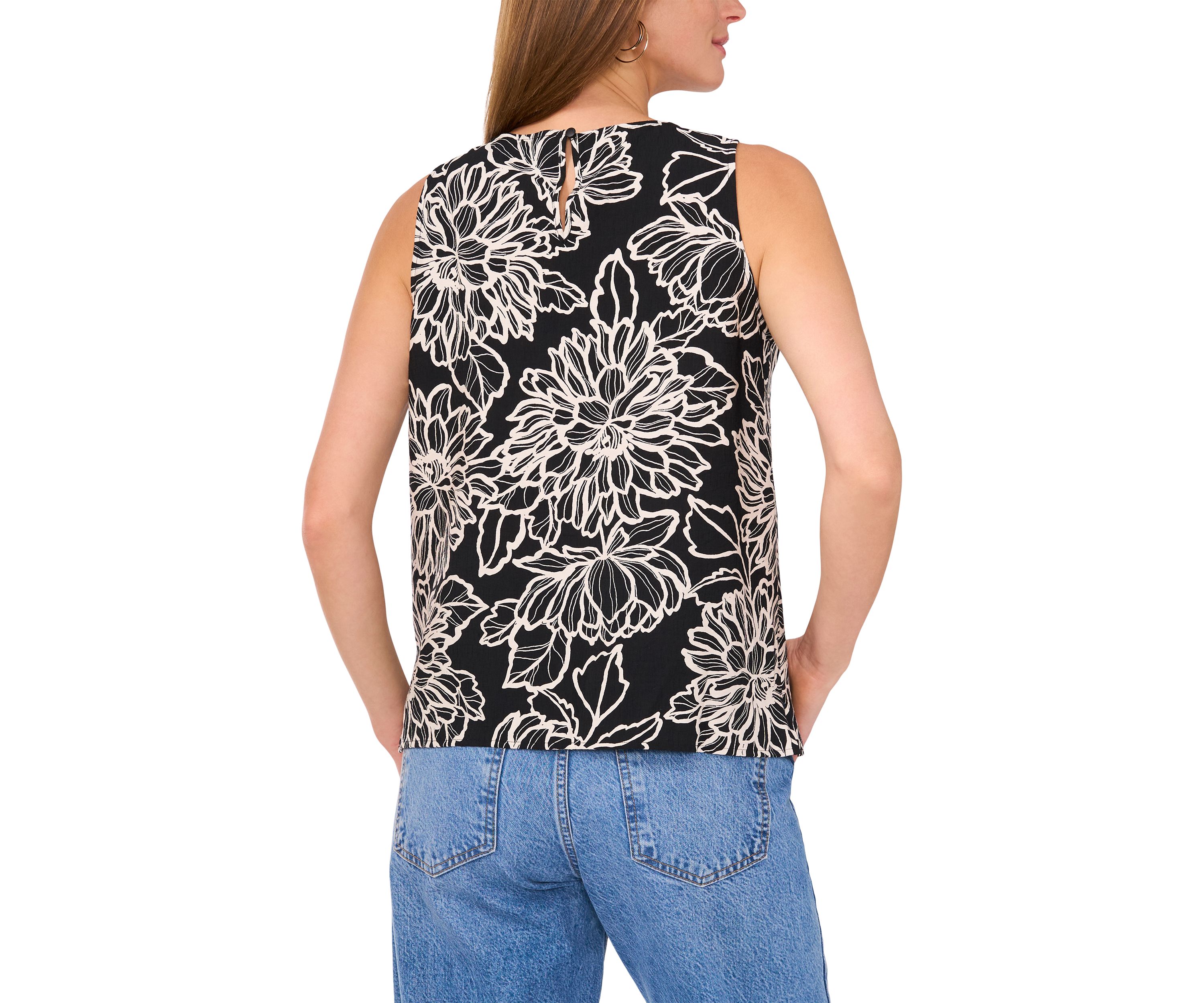 Womens Sleeveless Crochet Floral Trim Top