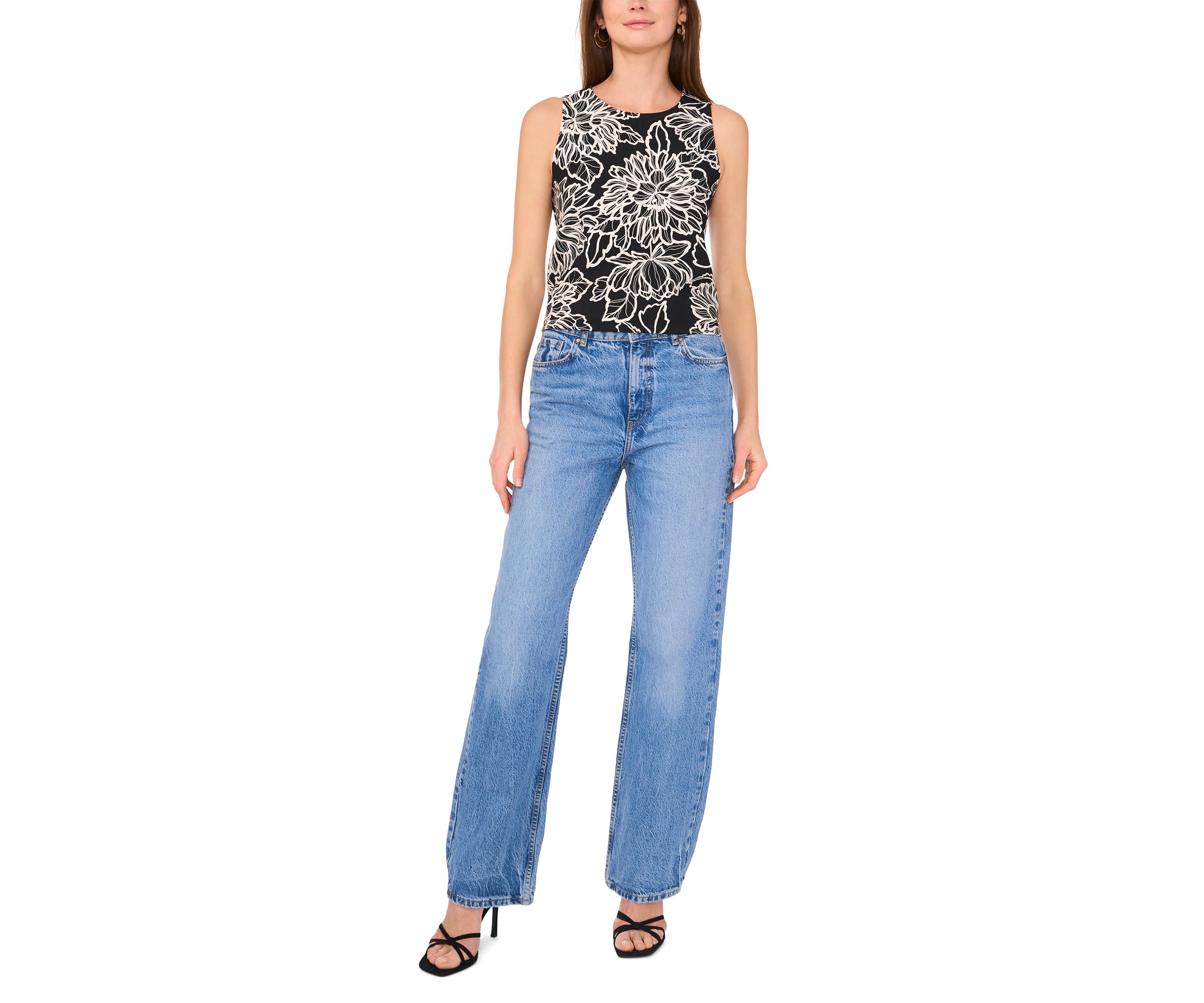 Womens Sleeveless Crochet Floral Trim Top