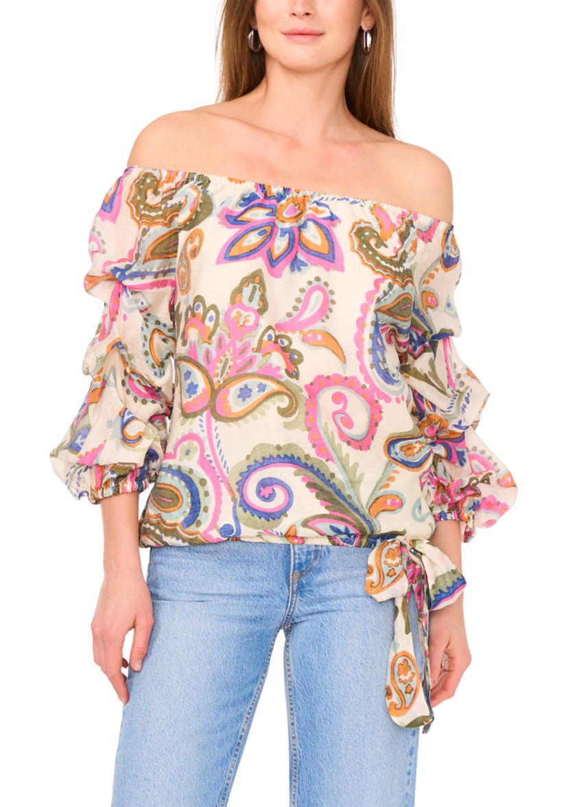 Womens Off the Shoulder Paisley Cha Cha Blouse