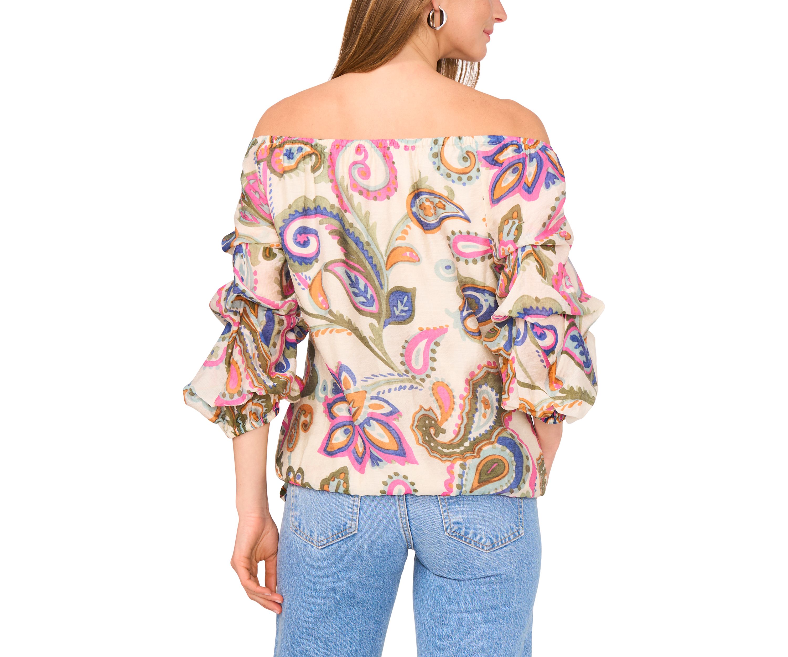 Womens Off the Shoulder Paisley Cha Cha Blouse