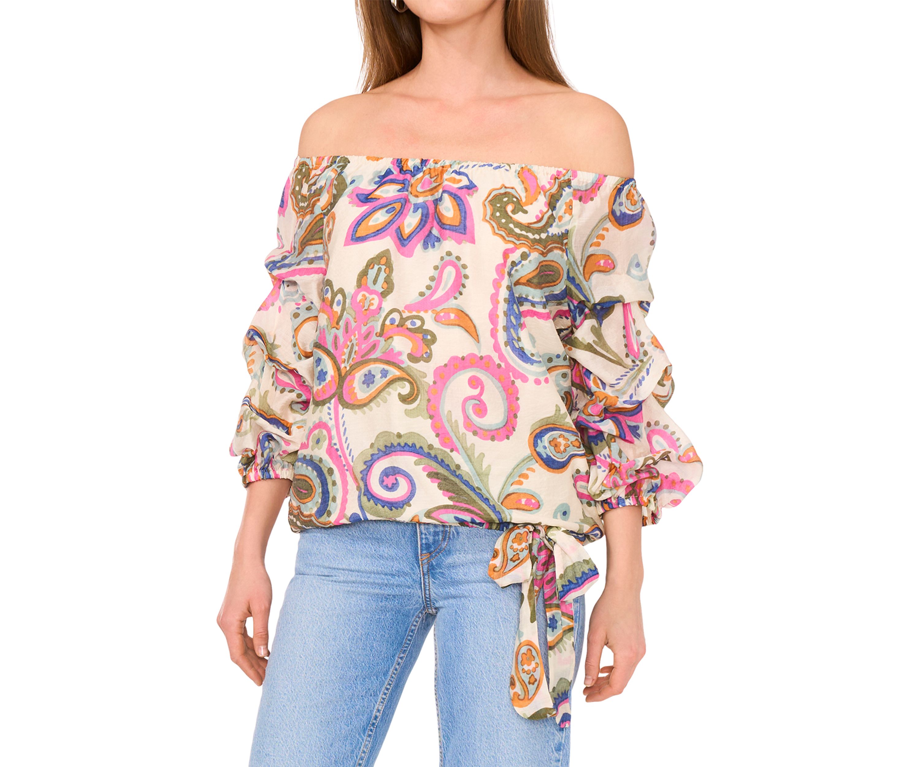 Womens Off the Shoulder Paisley Cha Cha Blouse