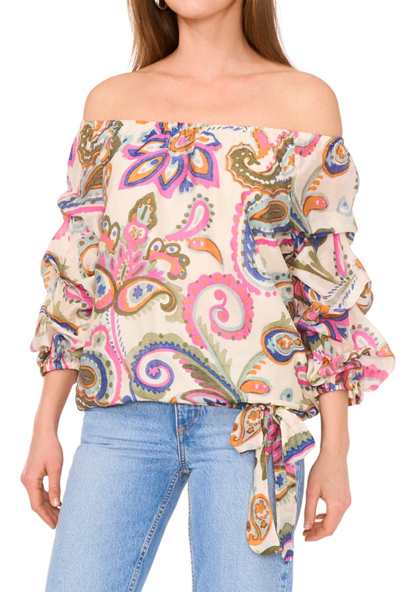 Womens Off the Shoulder Paisley Cha Cha Blouse