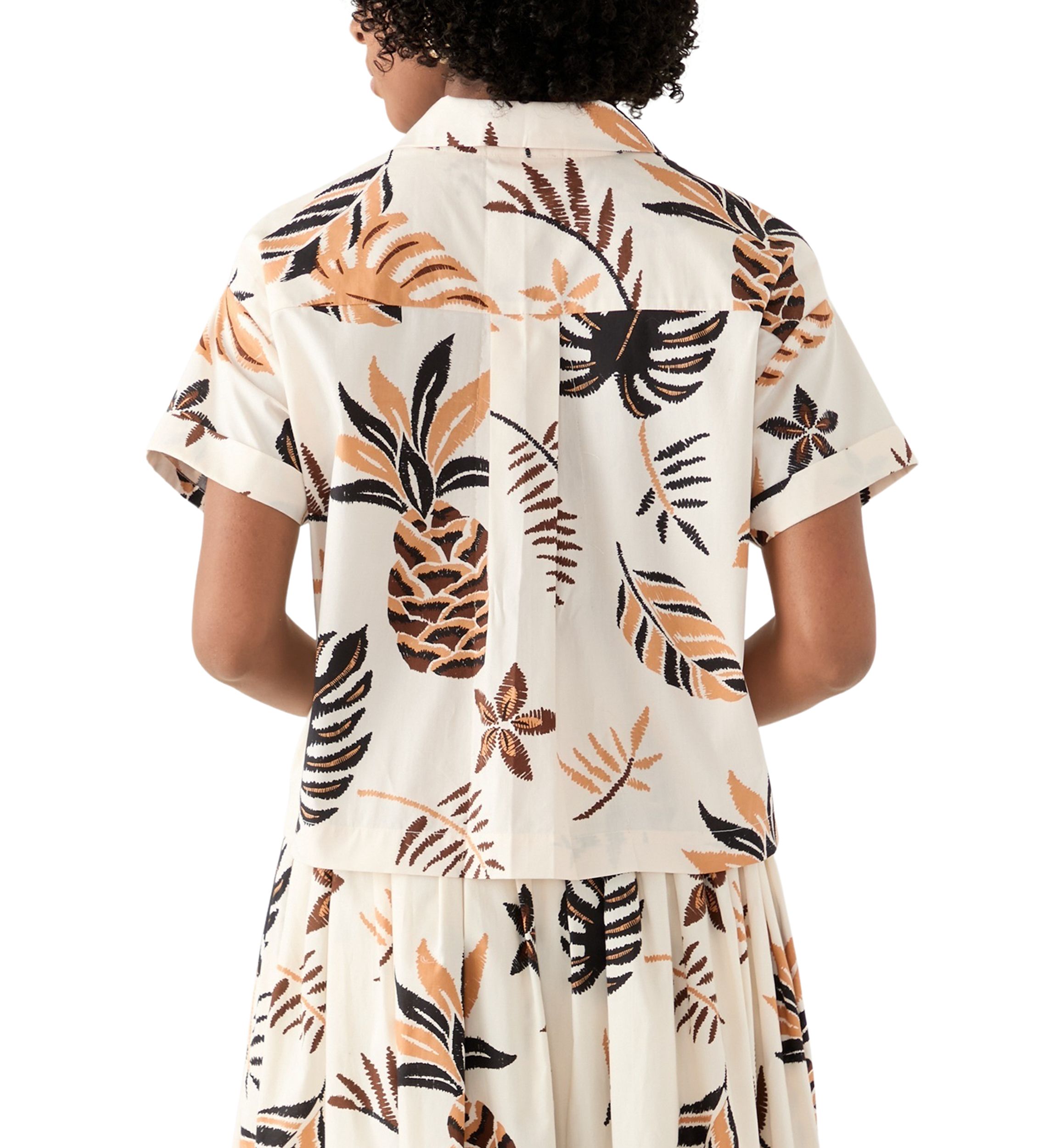 Womens Short Sleeve Pineapple Print Camp Shirt