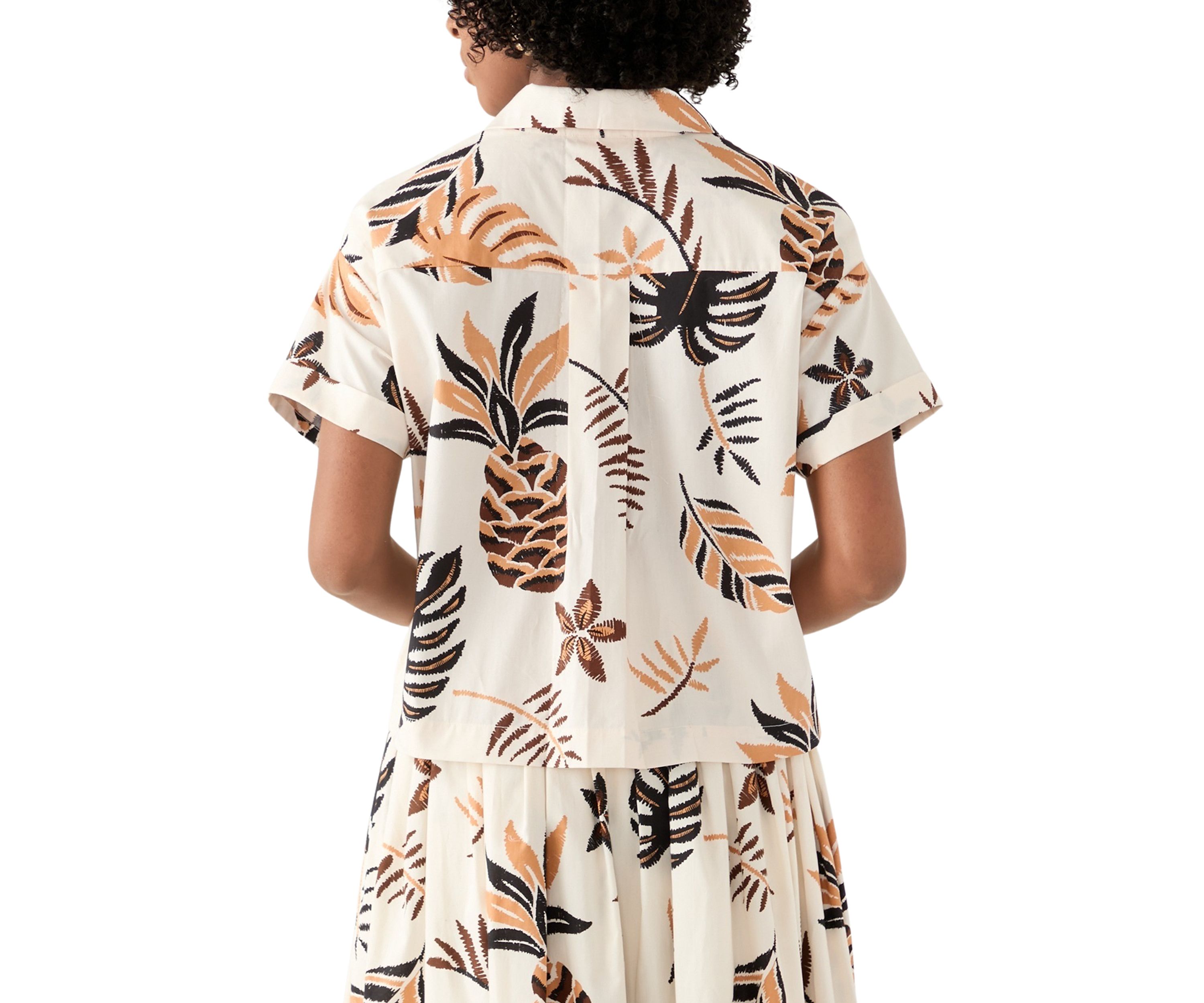 Womens Short Sleeve Pineapple Print Camp Shirt