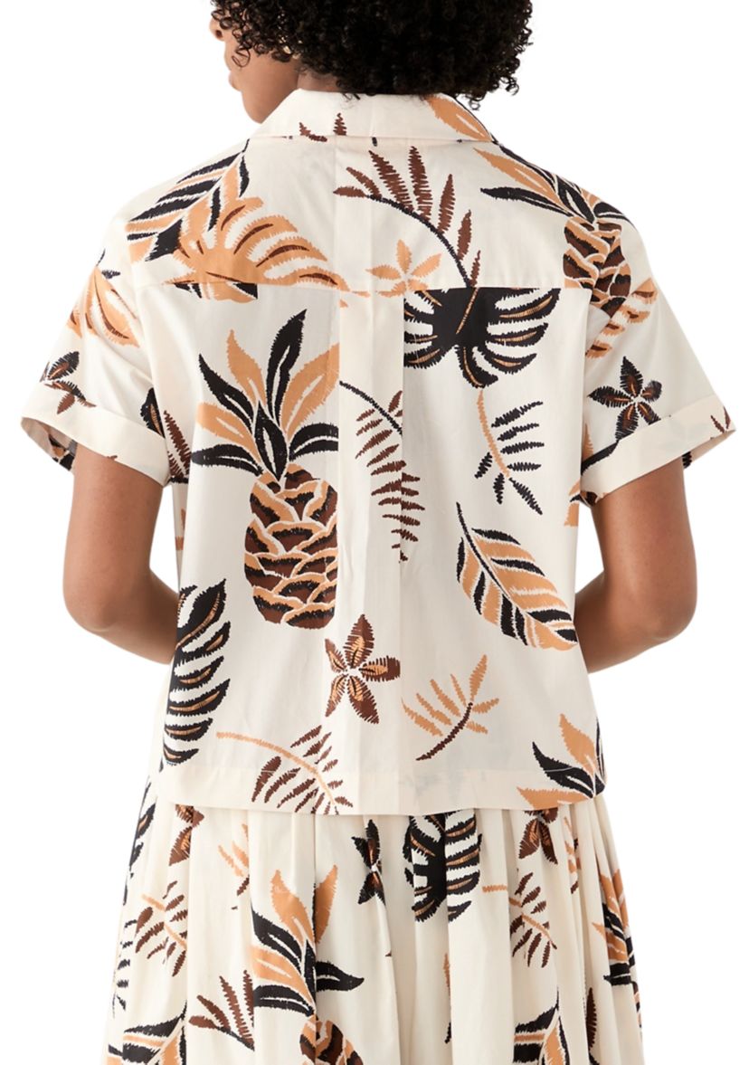 Womens Short Sleeve Pineapple Print Camp Shirt