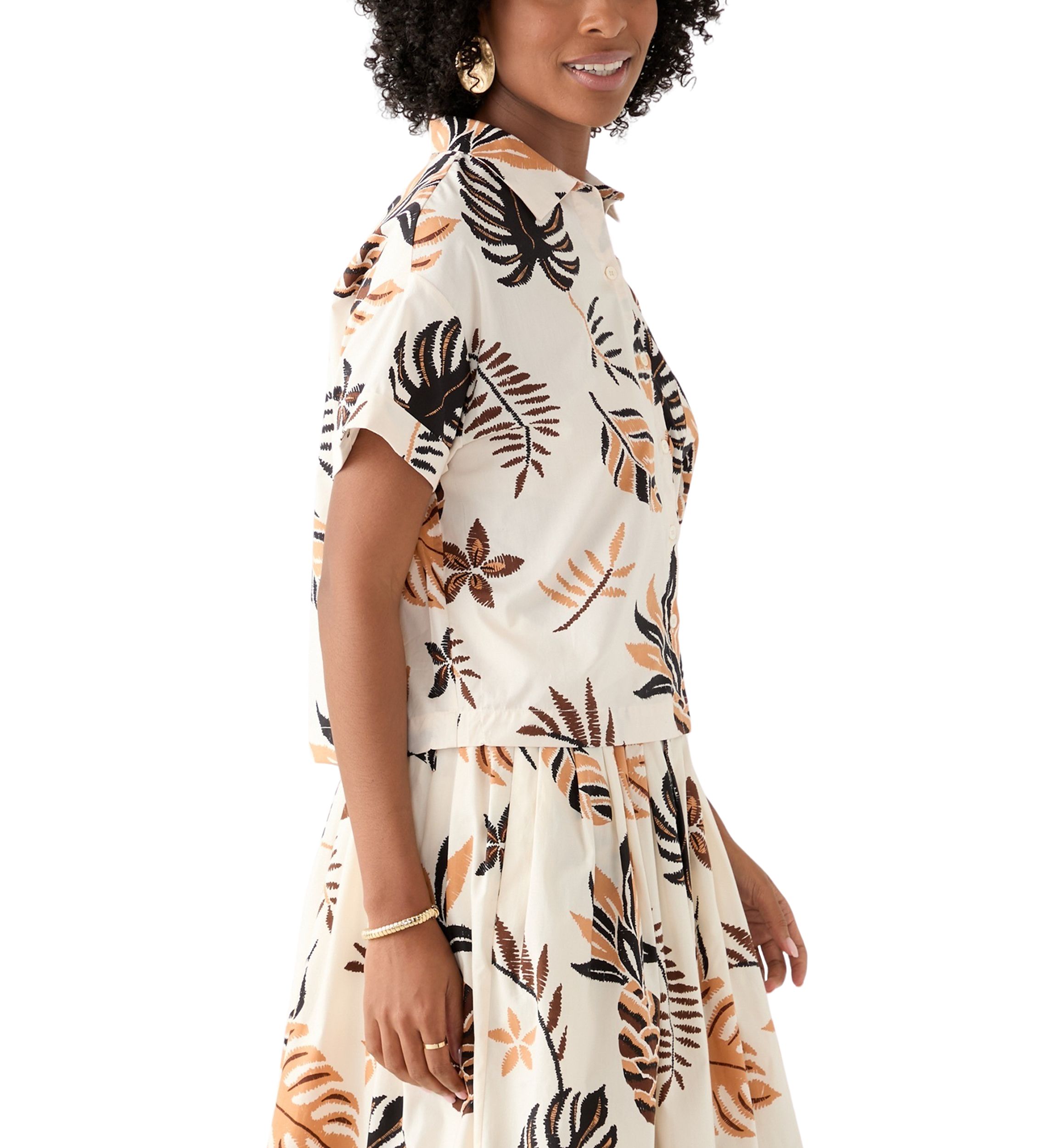 Womens Short Sleeve Pineapple Print Camp Shirt