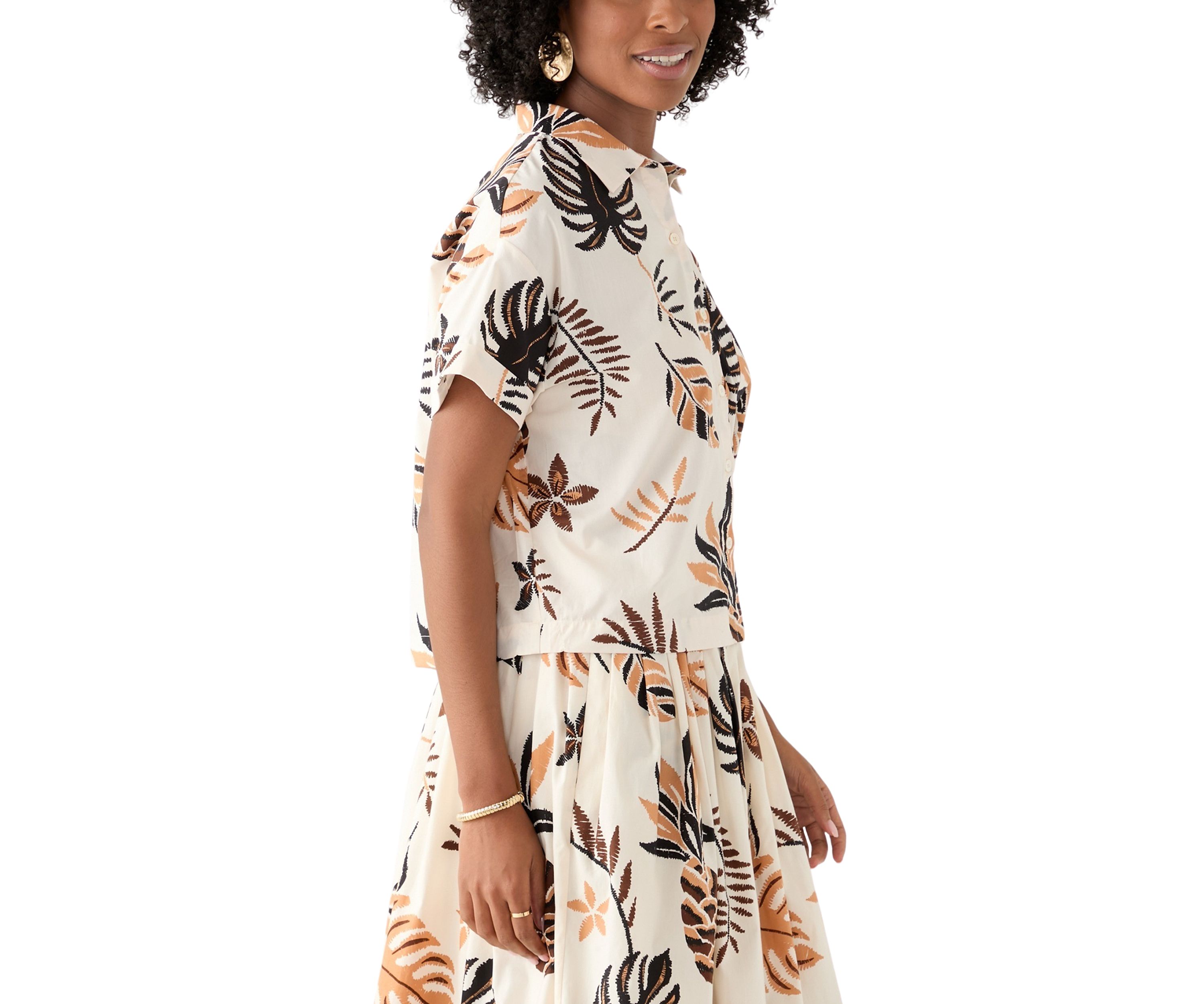 Womens Short Sleeve Pineapple Print Camp Shirt