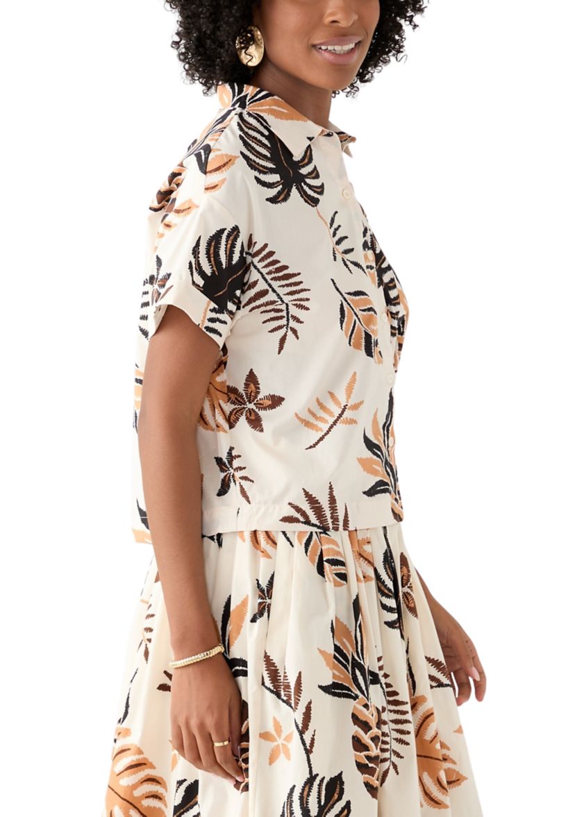 Womens Short Sleeve Pineapple Print Camp Shirt