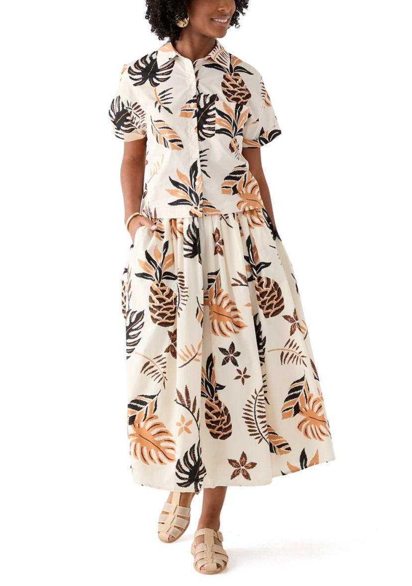 Womens Short Sleeve Pineapple Print Camp Shirt