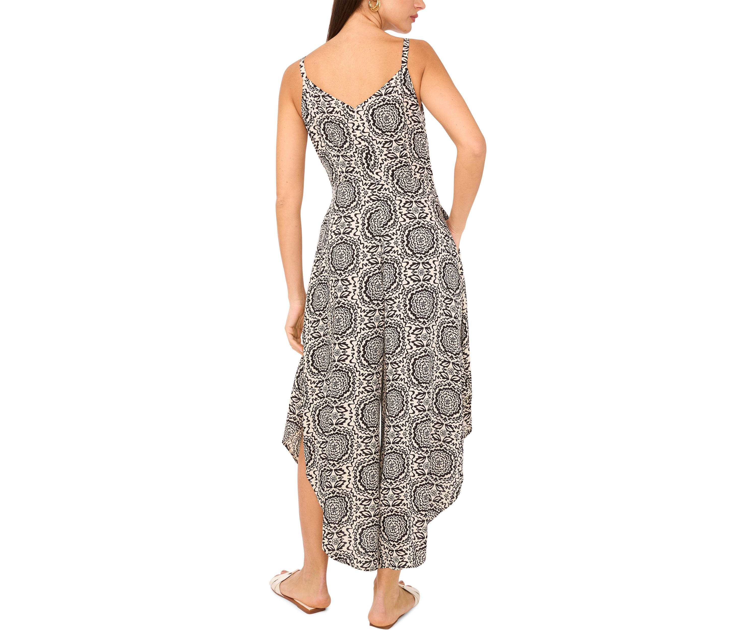 Womens Medallion Tie Front Challis Jumpsuit