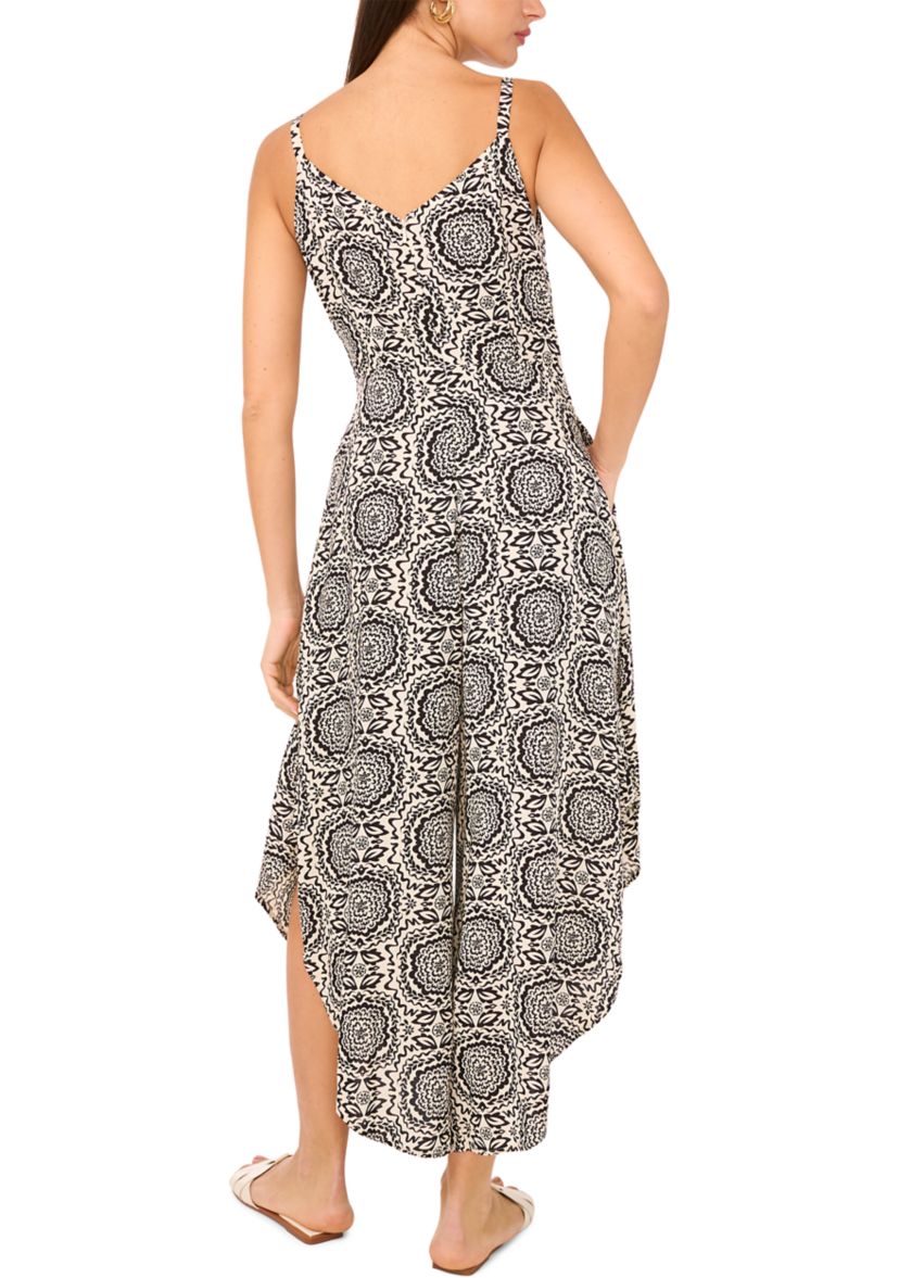 Womens Medallion Tie Front Challis Jumpsuit