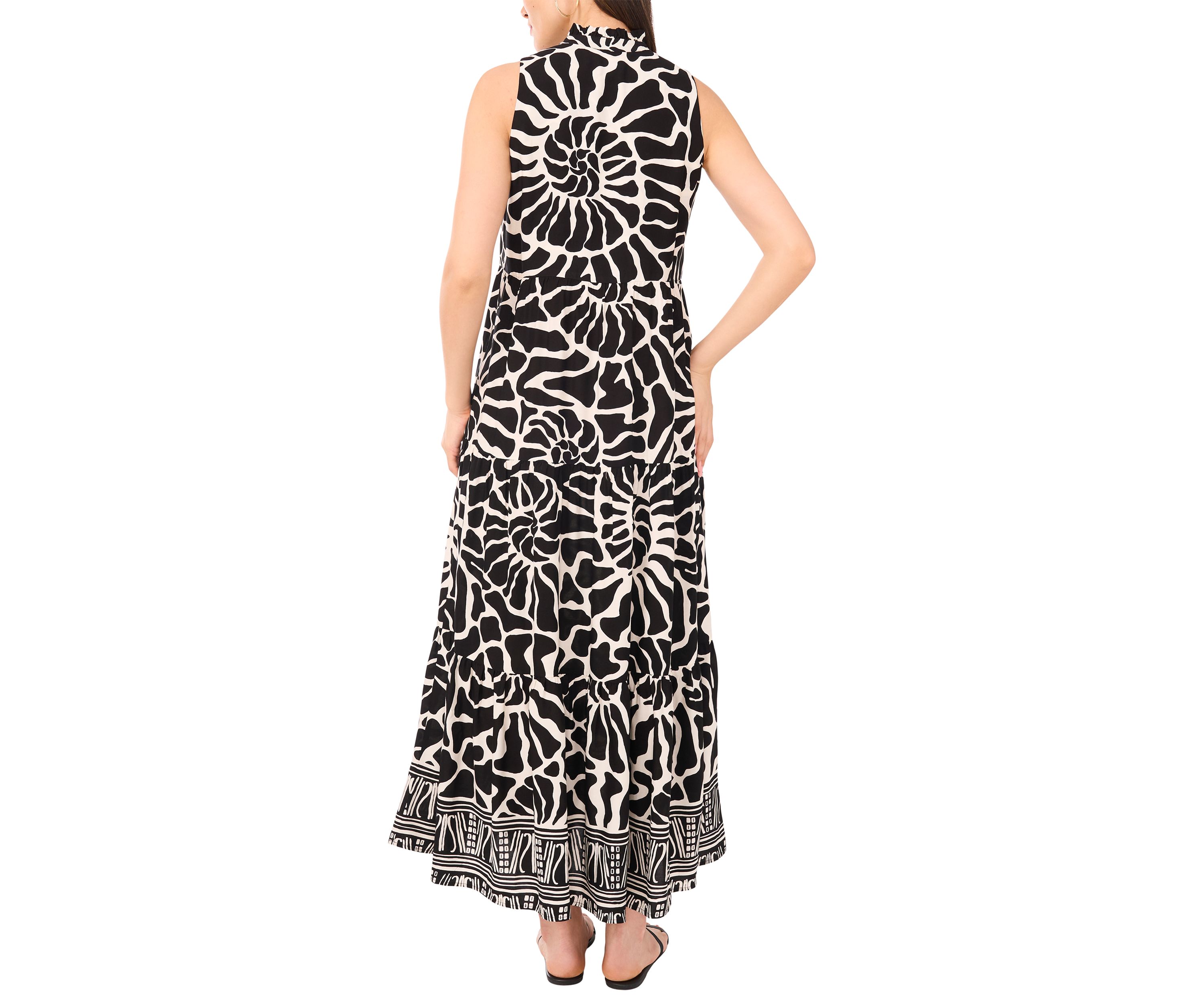 Womens Border Shell Printed Tiered Challis Maxi Dress