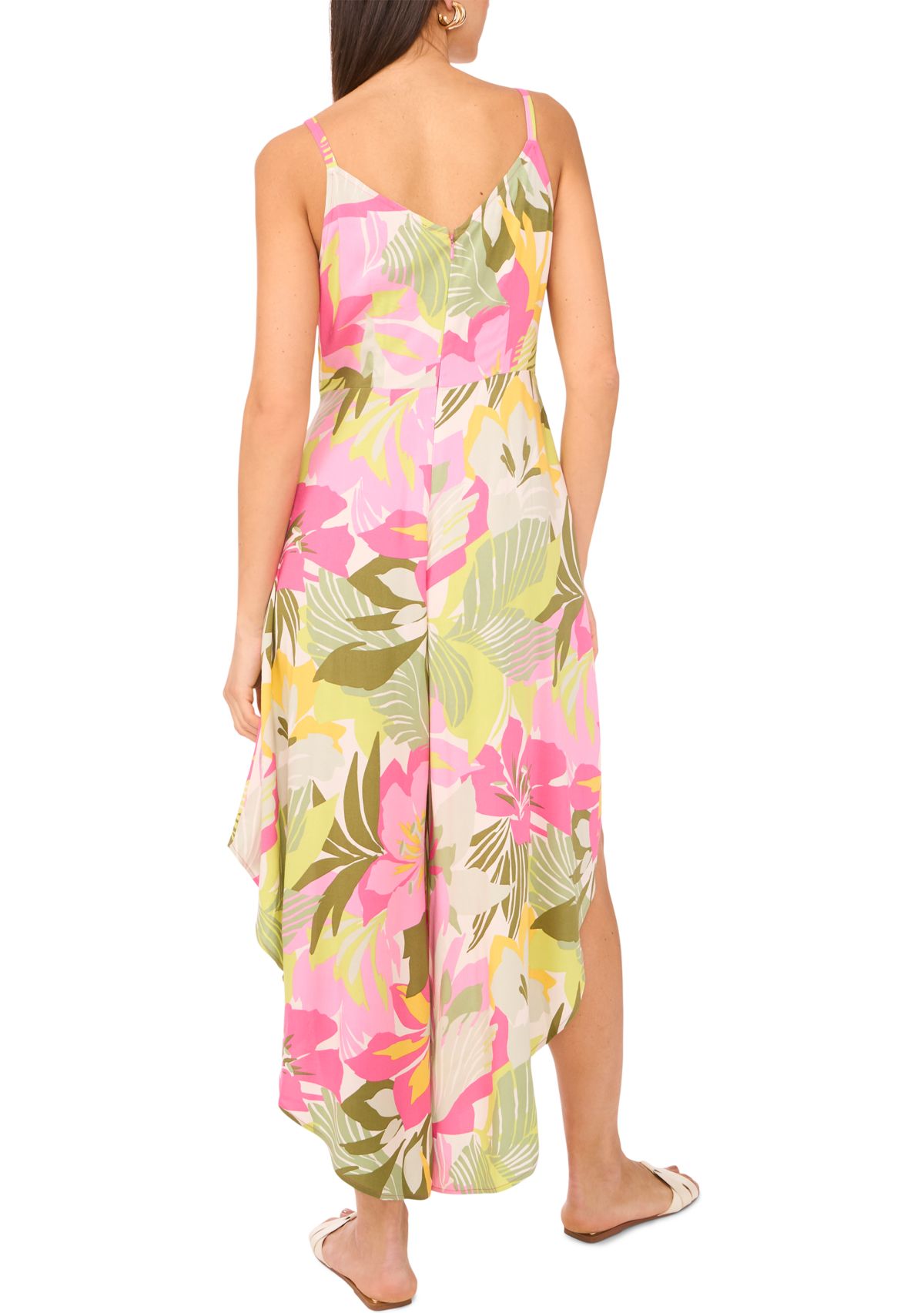 Womens Multicolor Floral Tie Front Challis Jumpsuit