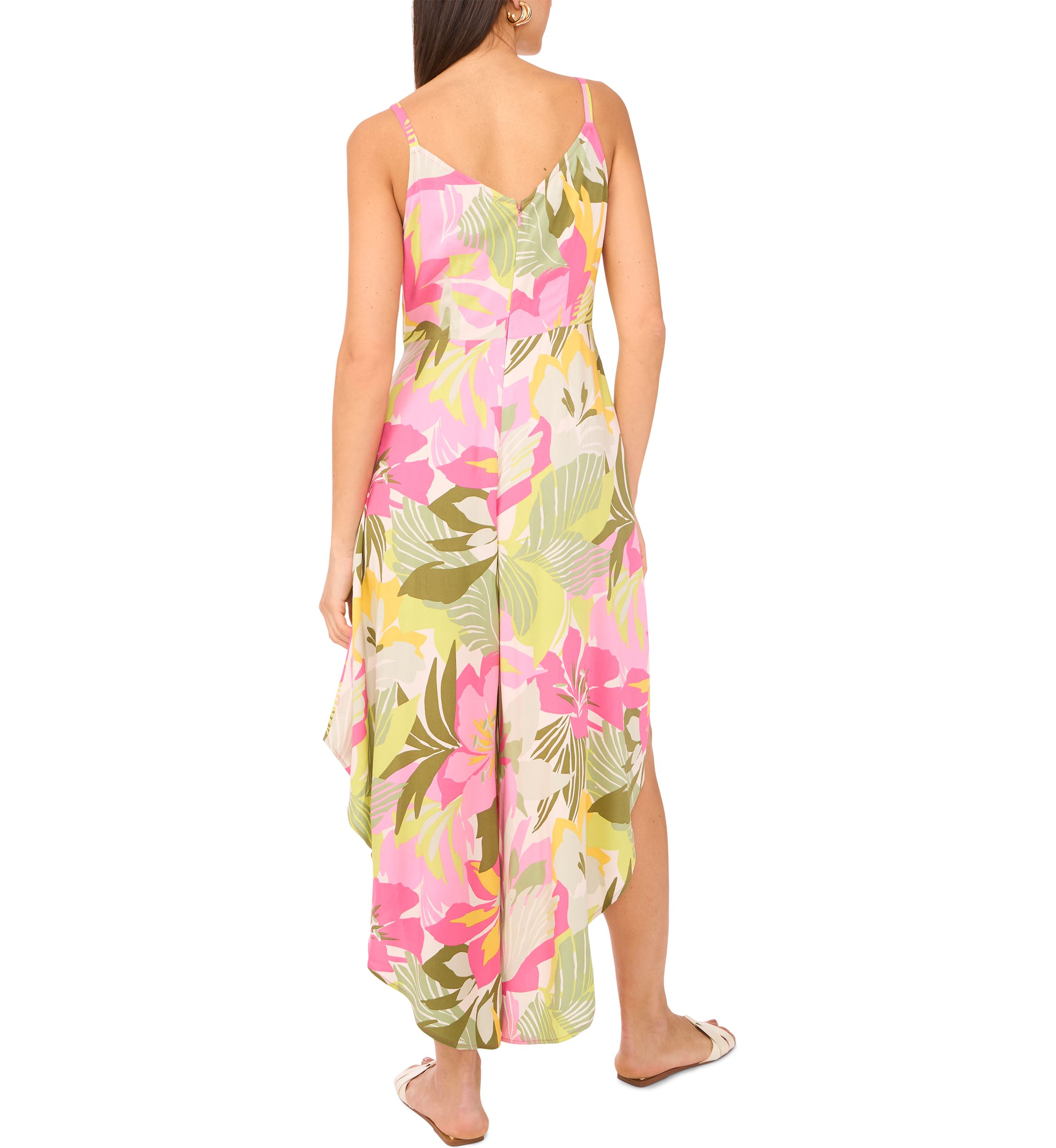 Womens Multicolor Floral Tie Front Challis Jumpsuit