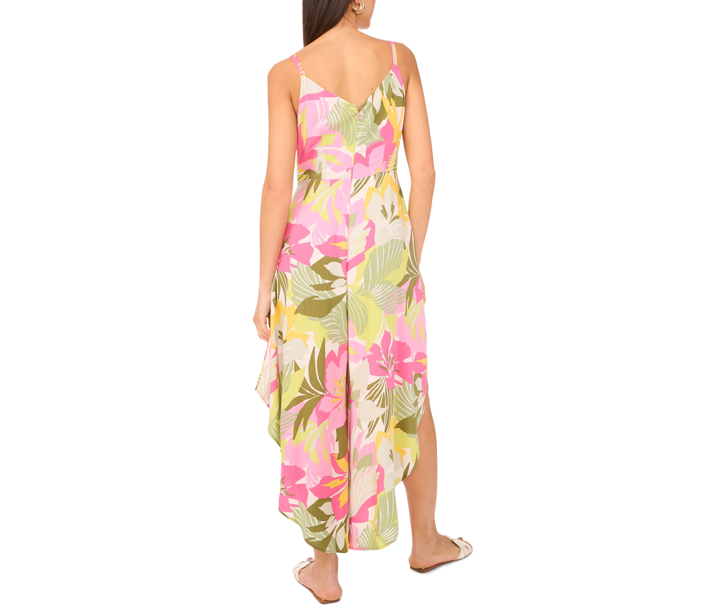 Womens Multicolor Floral Tie Front Challis Jumpsuit