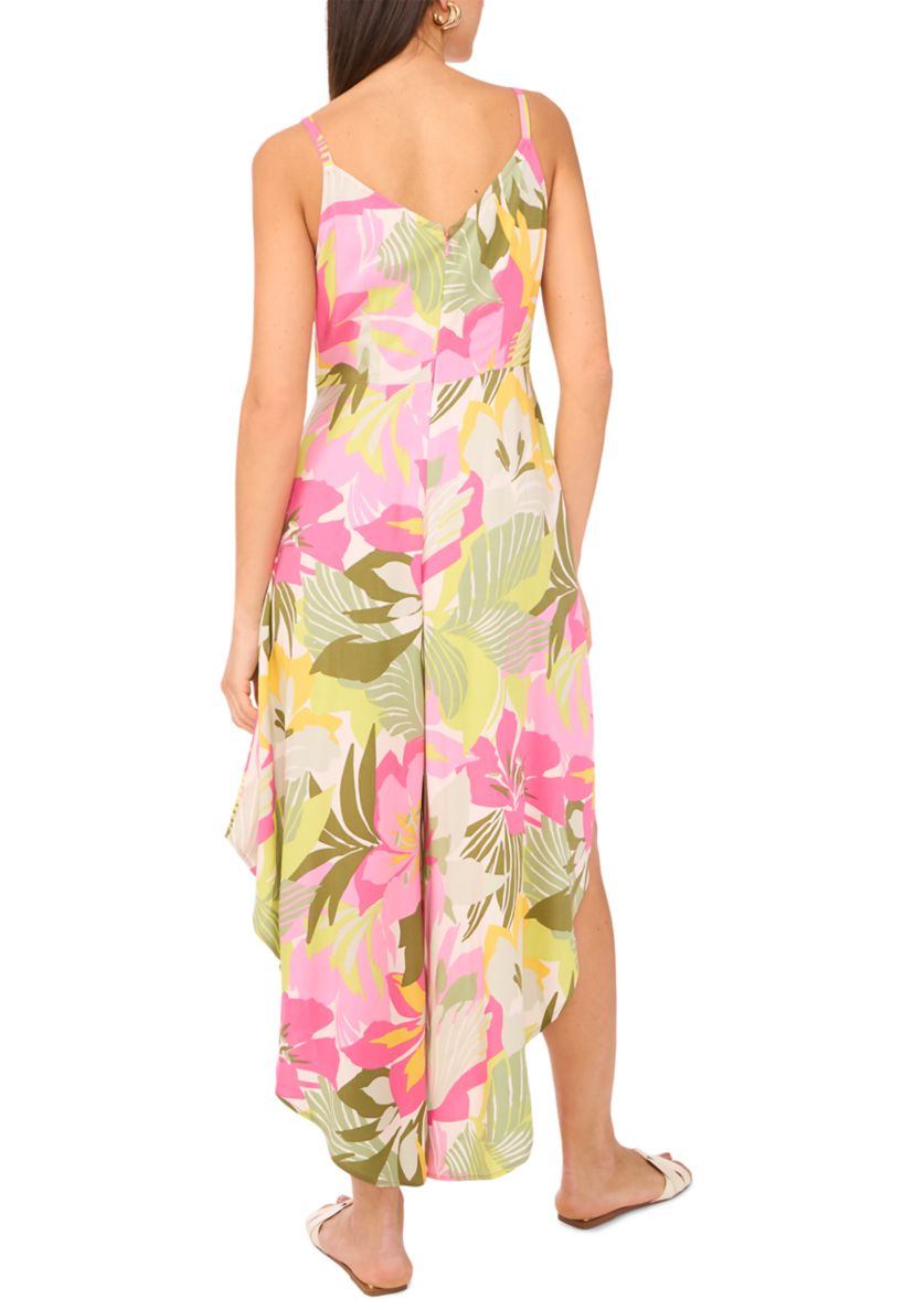 Womens Multicolor Floral Tie Front Challis Jumpsuit
