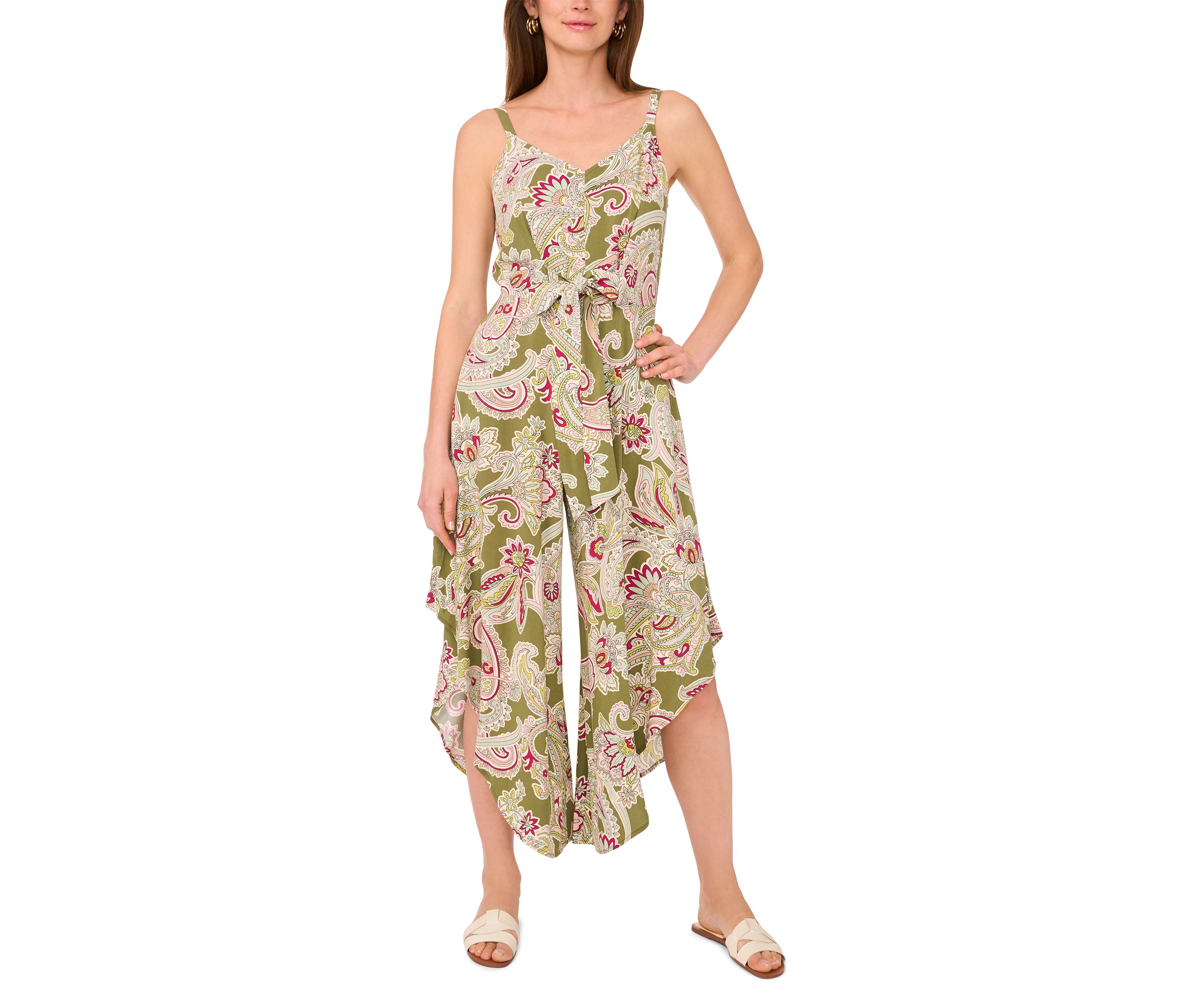Womens Paisley Tie Front Challis Jumpsuit