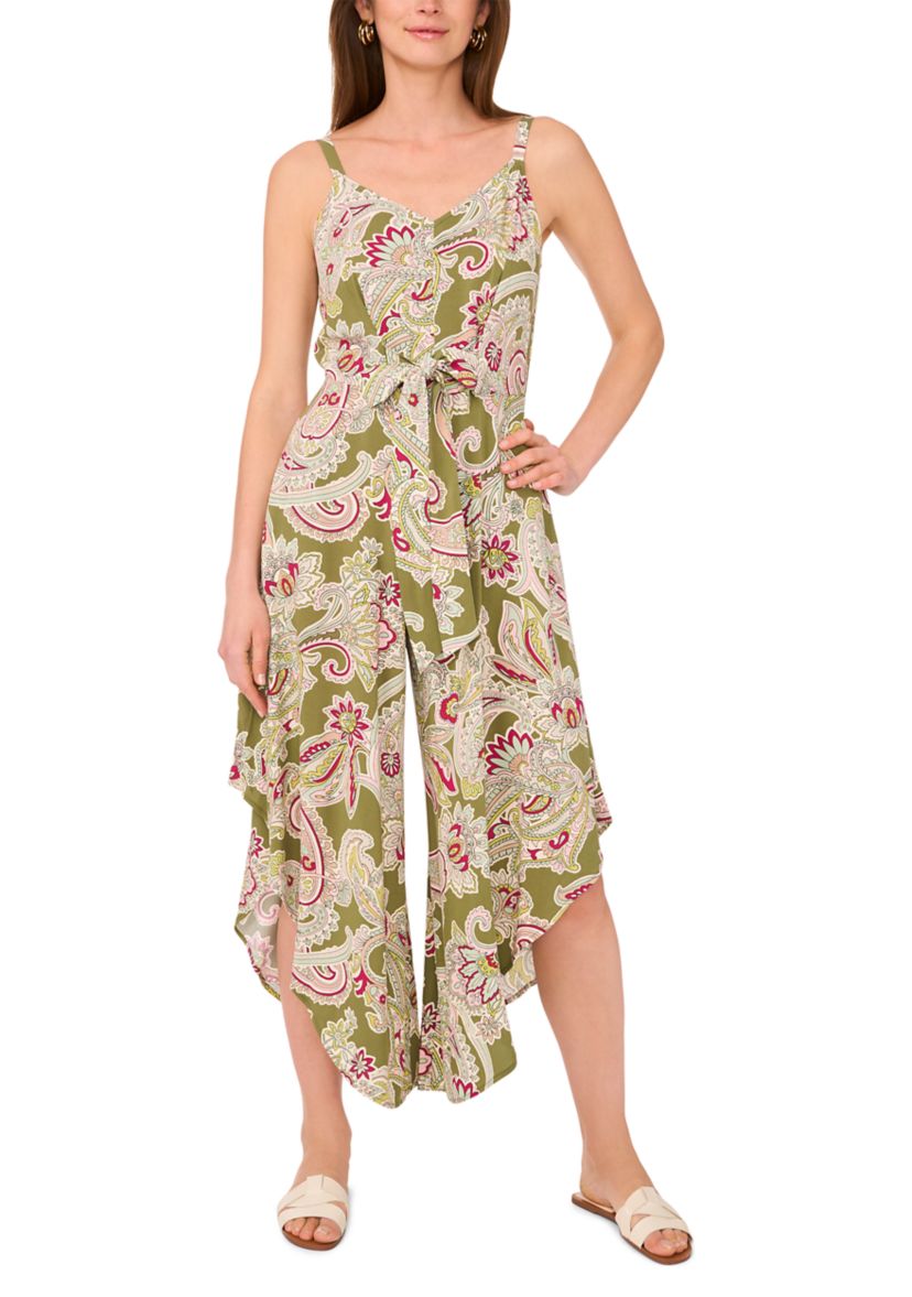 Womens Paisley Tie Front Challis Jumpsuit