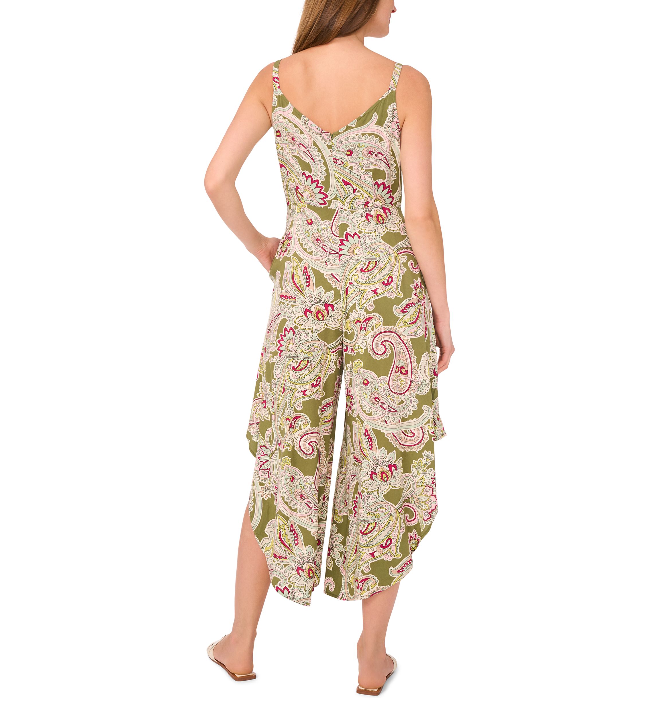 Womens Paisley Tie Front Challis Jumpsuit
