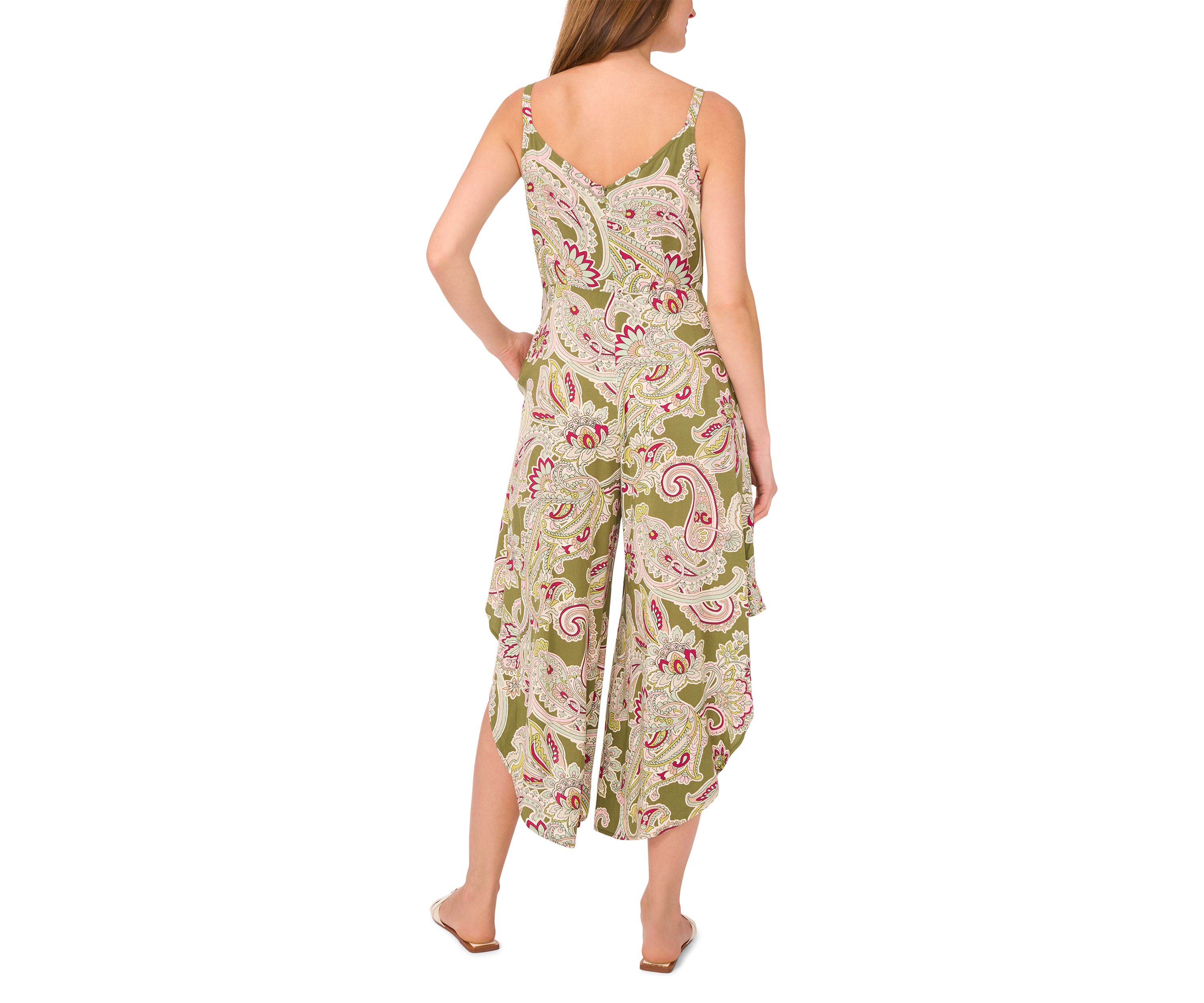 Womens Paisley Tie Front Challis Jumpsuit