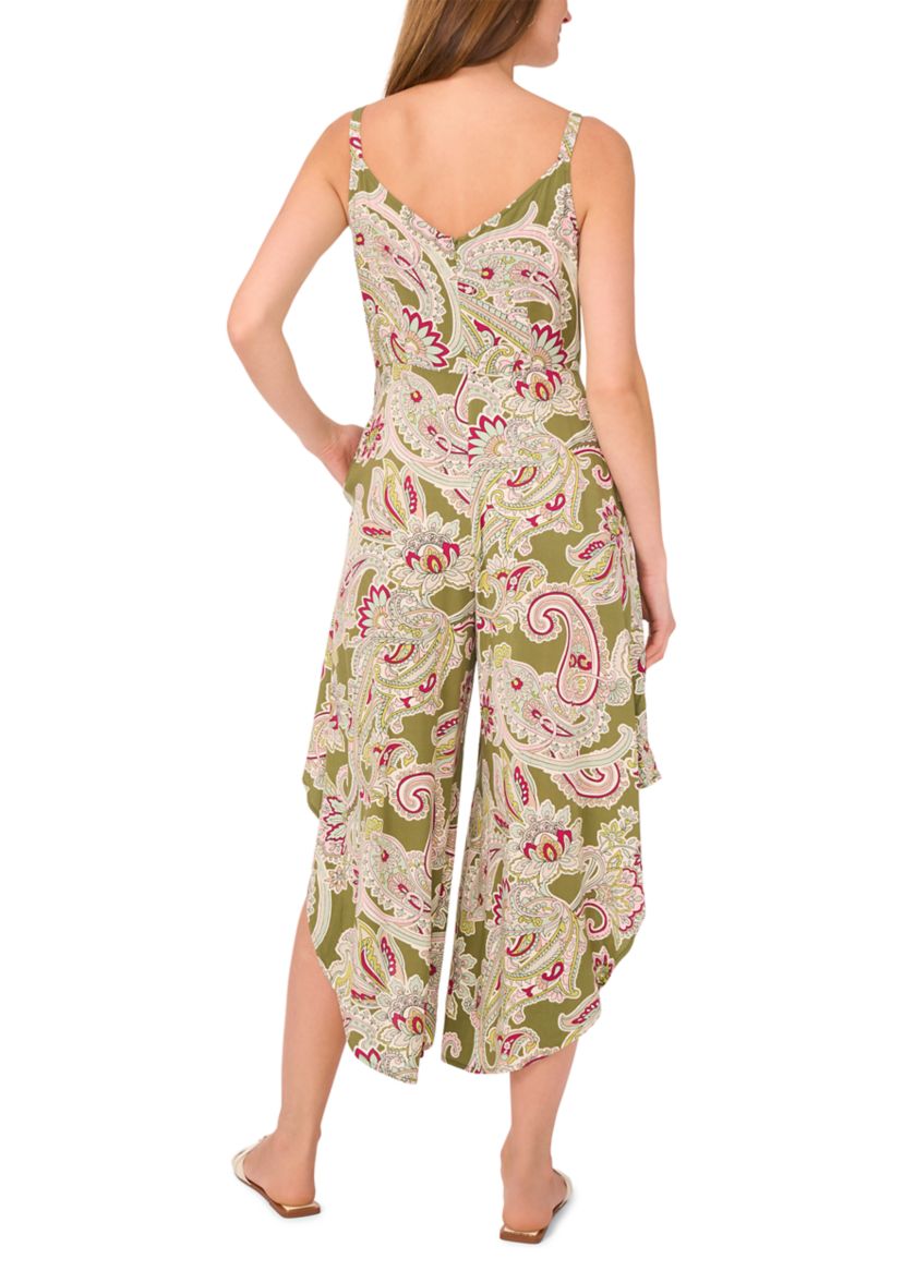 Womens Paisley Tie Front Challis Jumpsuit