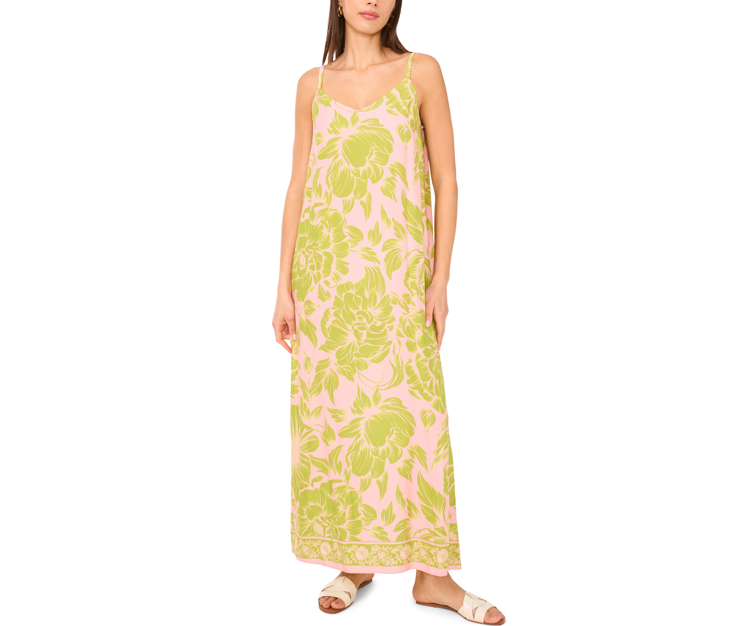 Womens Floral V-Neck Tank Challis Maxi Dress