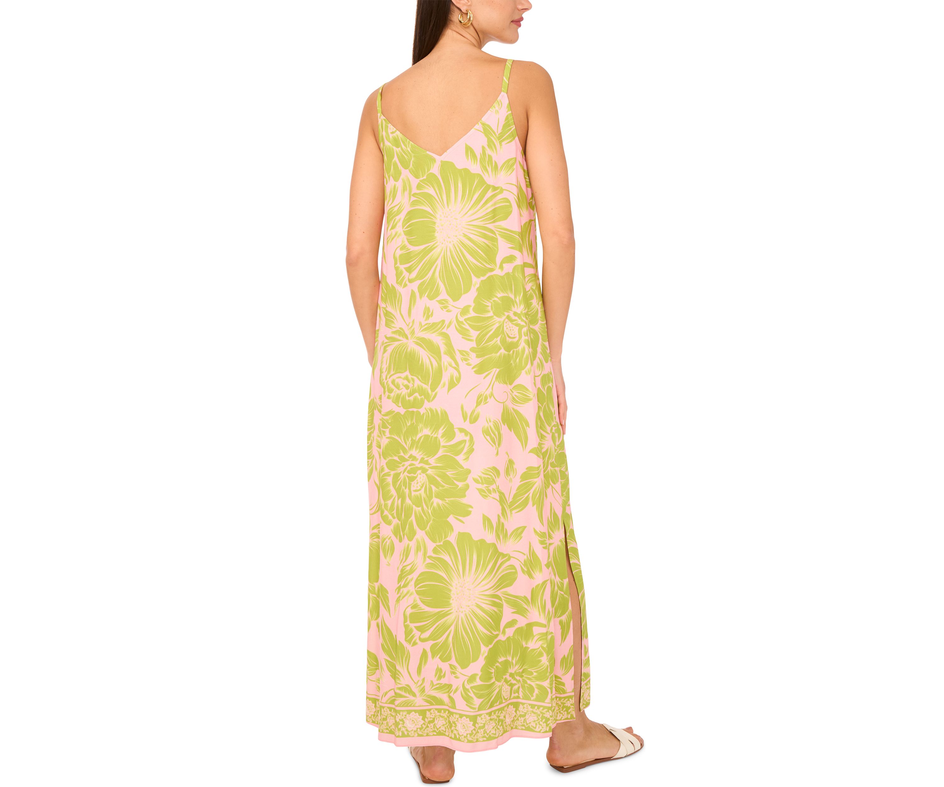 Womens Floral V-Neck Tank Challis Maxi Dress