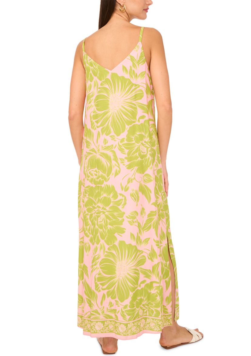 Womens Floral V-Neck Tank Challis Maxi Dress