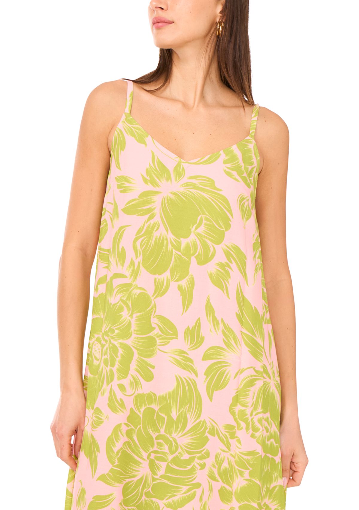 Womens Floral V-Neck Tank Challis Maxi Dress