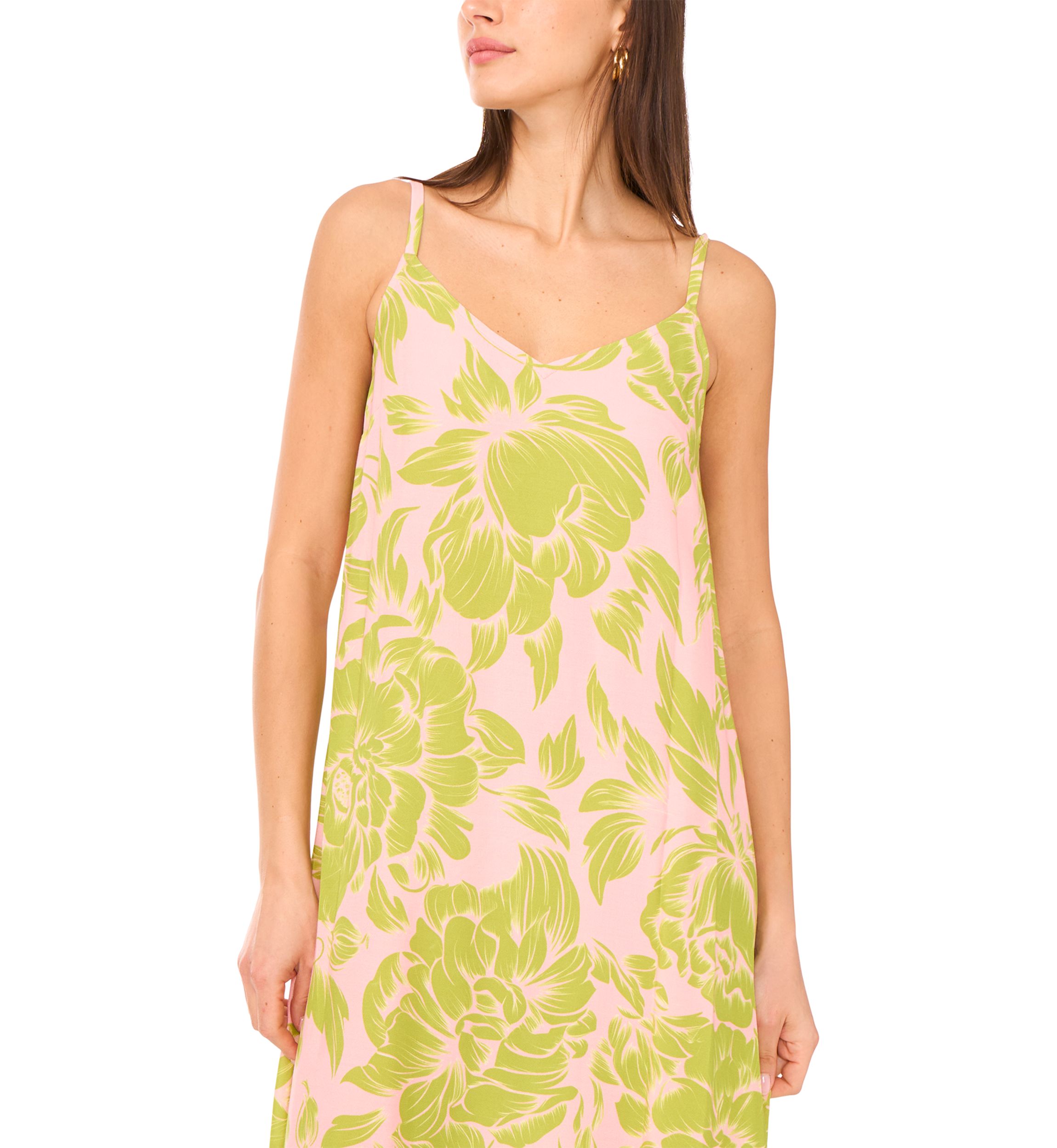 Womens Floral V-Neck Tank Challis Maxi Dress