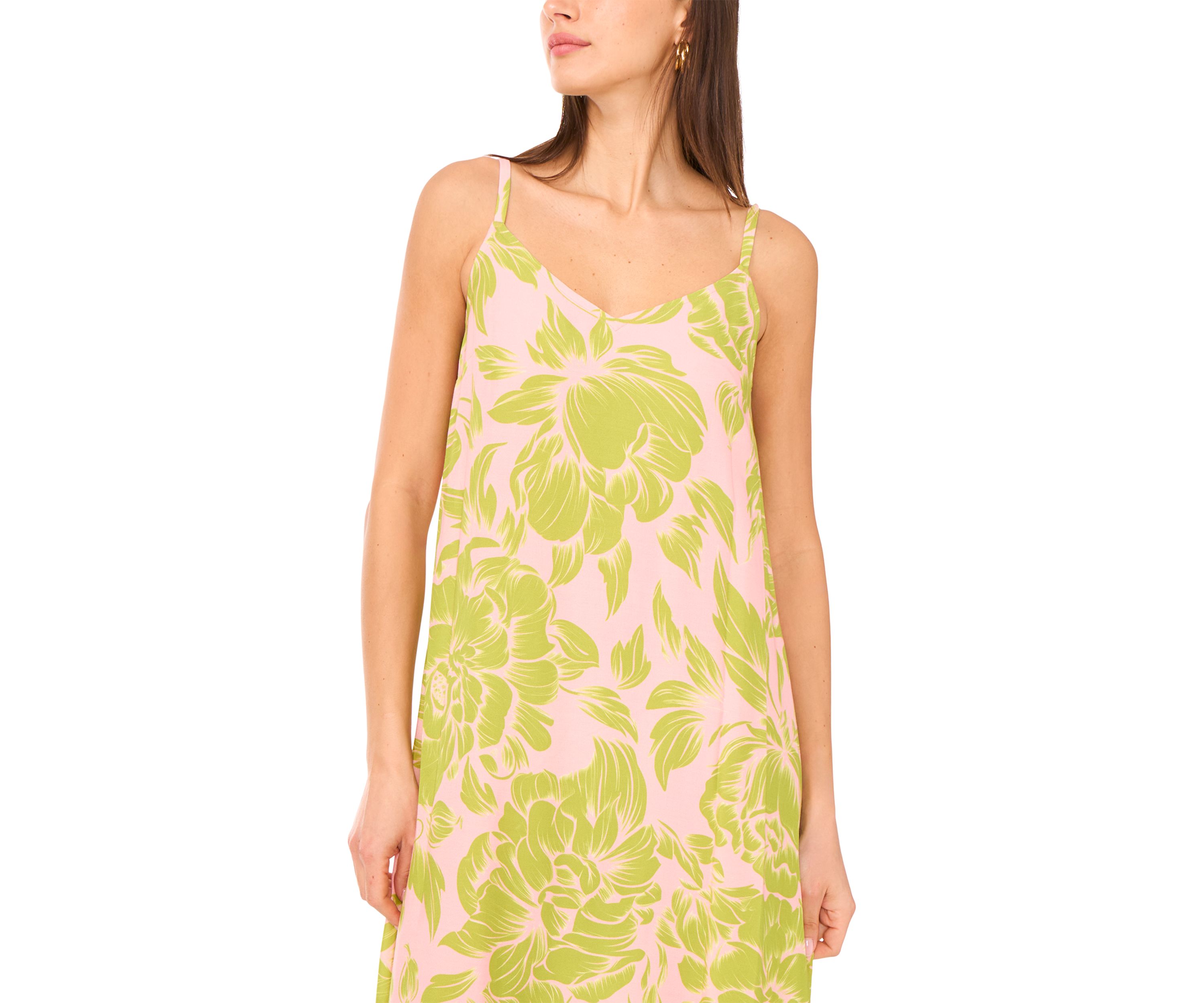 Womens Floral V-Neck Tank Challis Maxi Dress