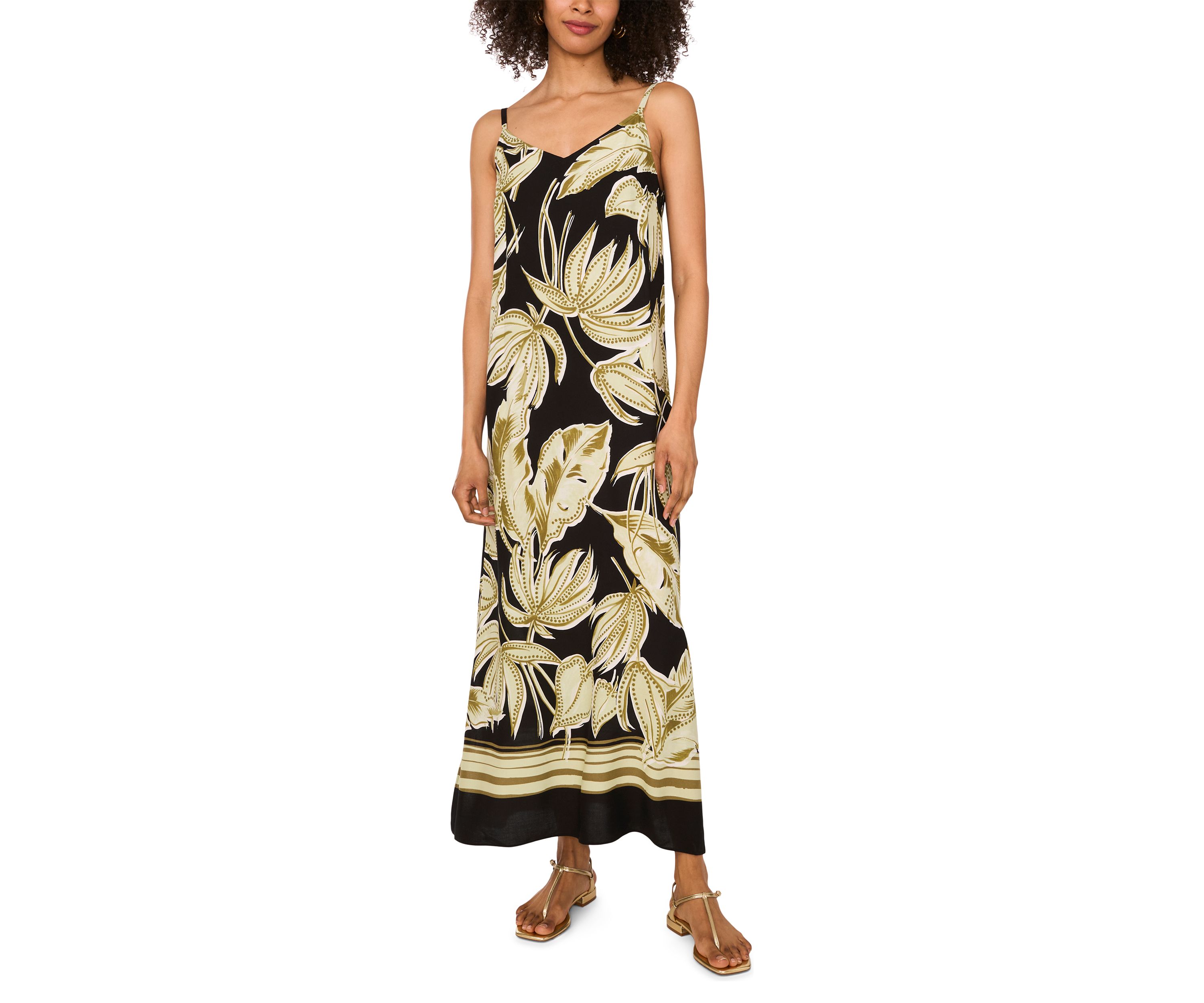 Womens Leaf Border Tank Maxi Dress
