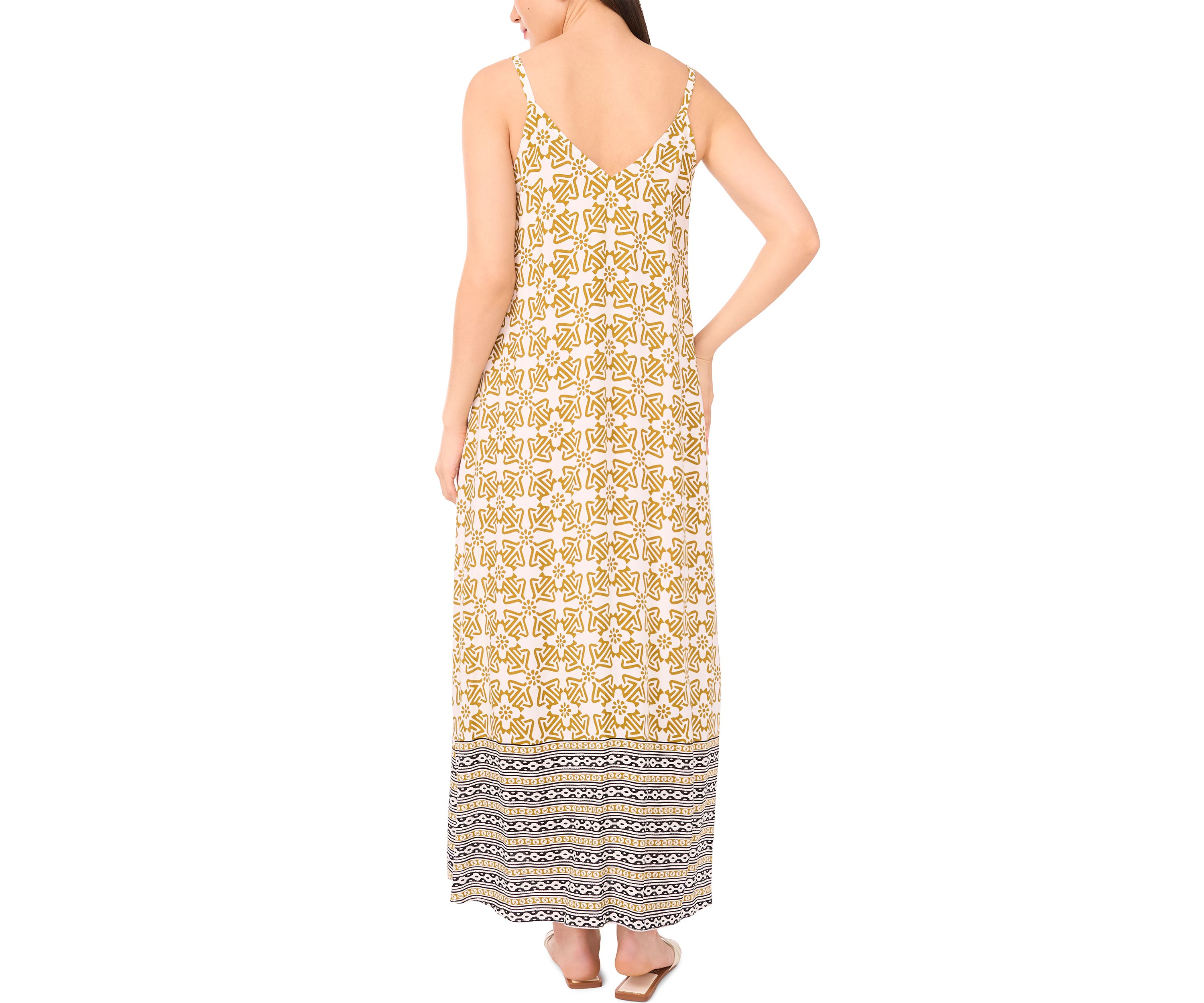 Womens Border Printed Challis Maxi Dress