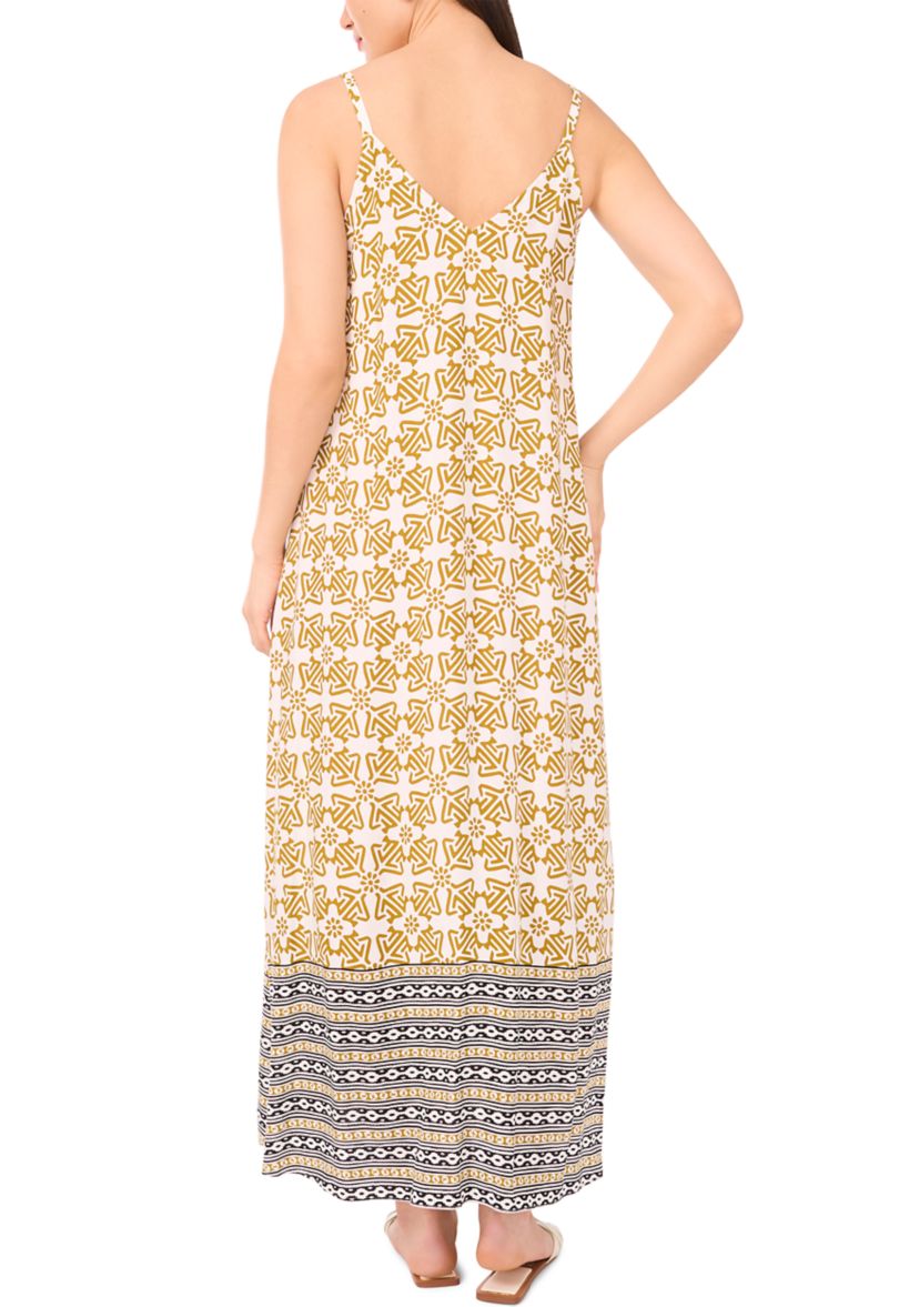 Womens Border Printed Challis Maxi Dress
