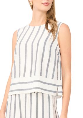 Vince Camuto Women's Sleeveless Vertical Striped Blouse, Navy Blue, XL
