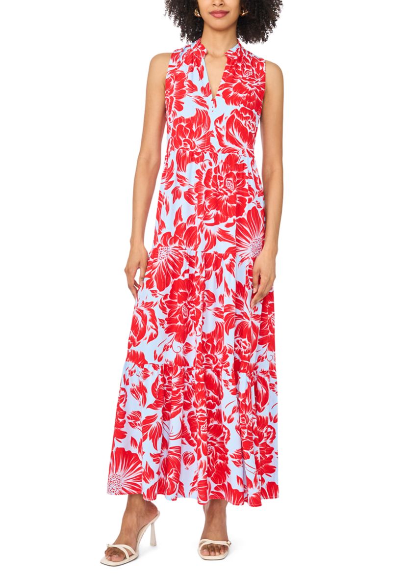 vince camuto floral a line dress Vince Camuto Womens A Line Dress Blue Pink Floral Stretch Crew Cap Sleeve  Zip 8