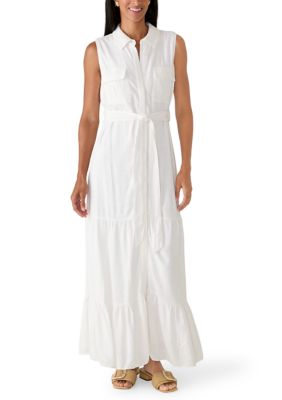 Vince Camuto Women's Sleeveless Linen Shirtdress, White, XL