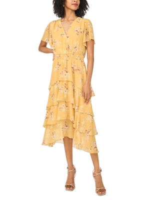 Vince Camuto Women's Short Sleeve Tiered Floral Midi Dress, Medium