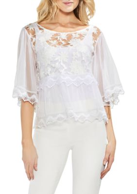 Vince Camuto Bell Sleeve Floral Embroidered Mesh Blouse Belk 0898