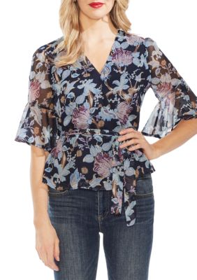 Vince Camuto Poetic Blooms Belted Wrap Blouse | belk