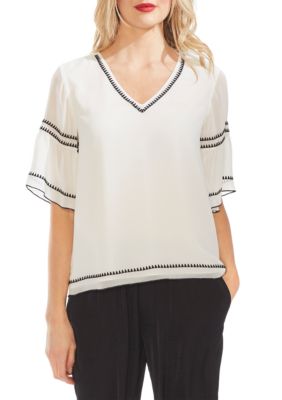 vince camuto embroidered bell sleeve top