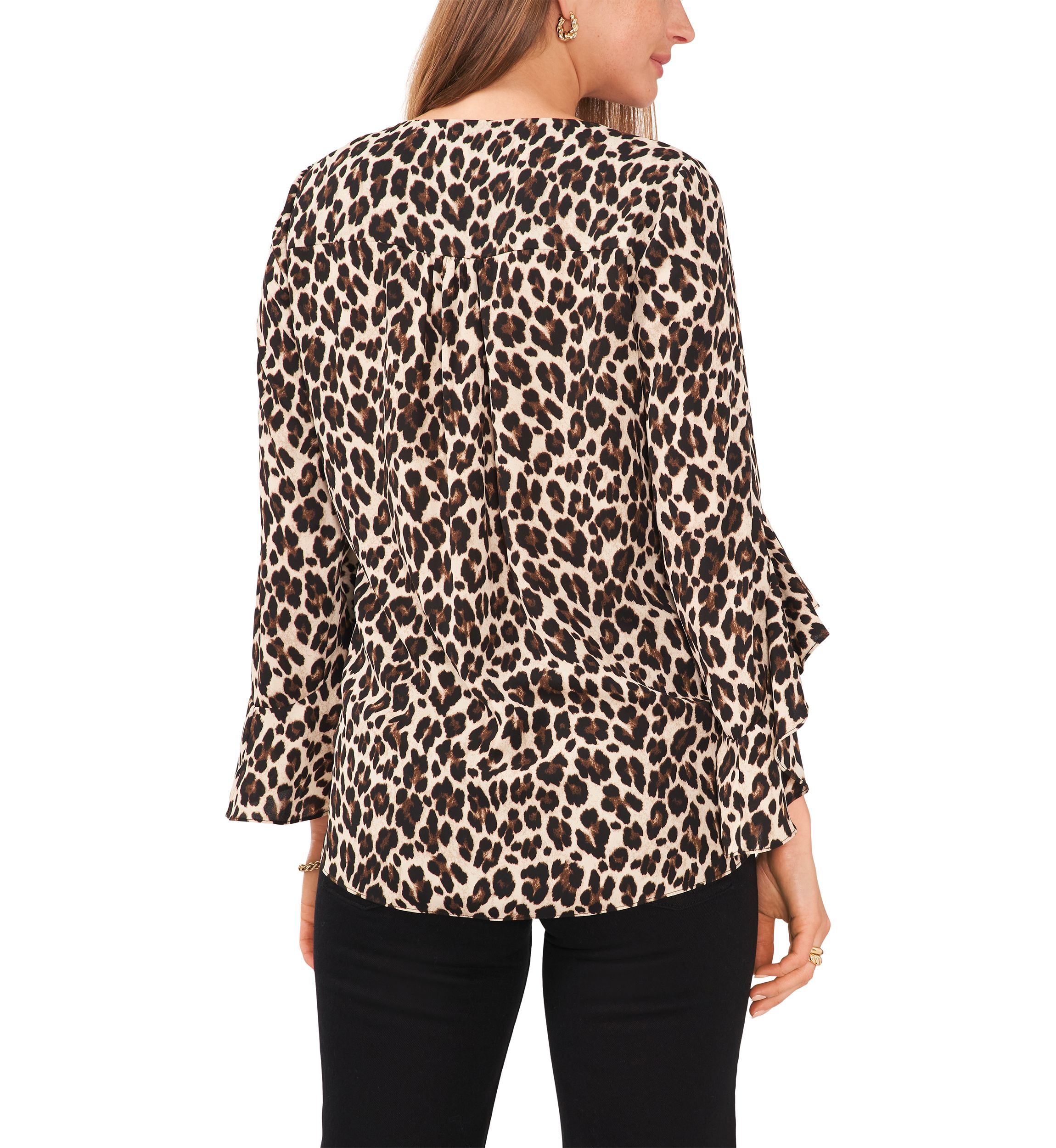 Womens Bell Sleeve Animal Print Top 