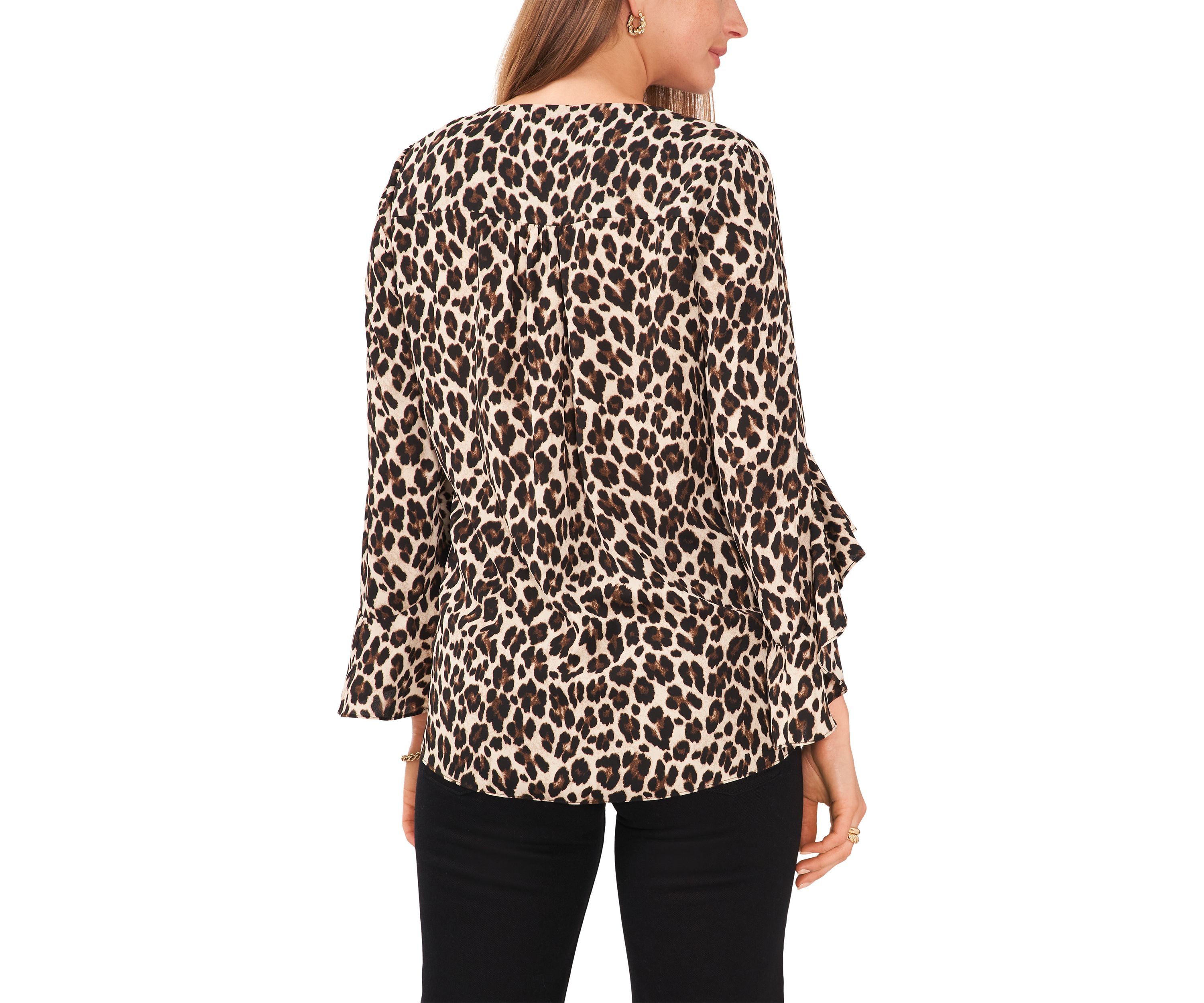 Womens Bell Sleeve Animal Print Top 