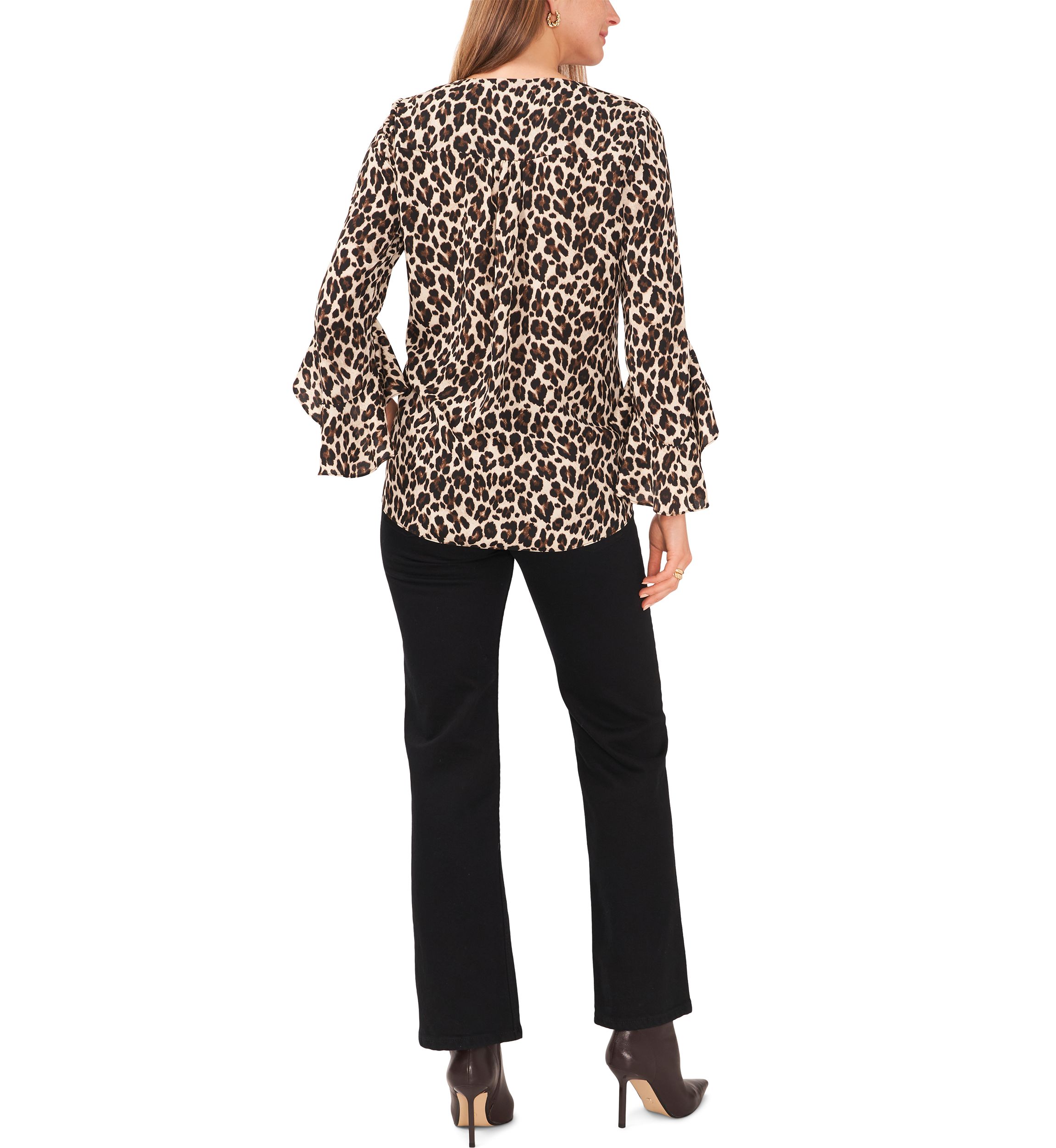 Womens Bell Sleeve Animal Print Top 