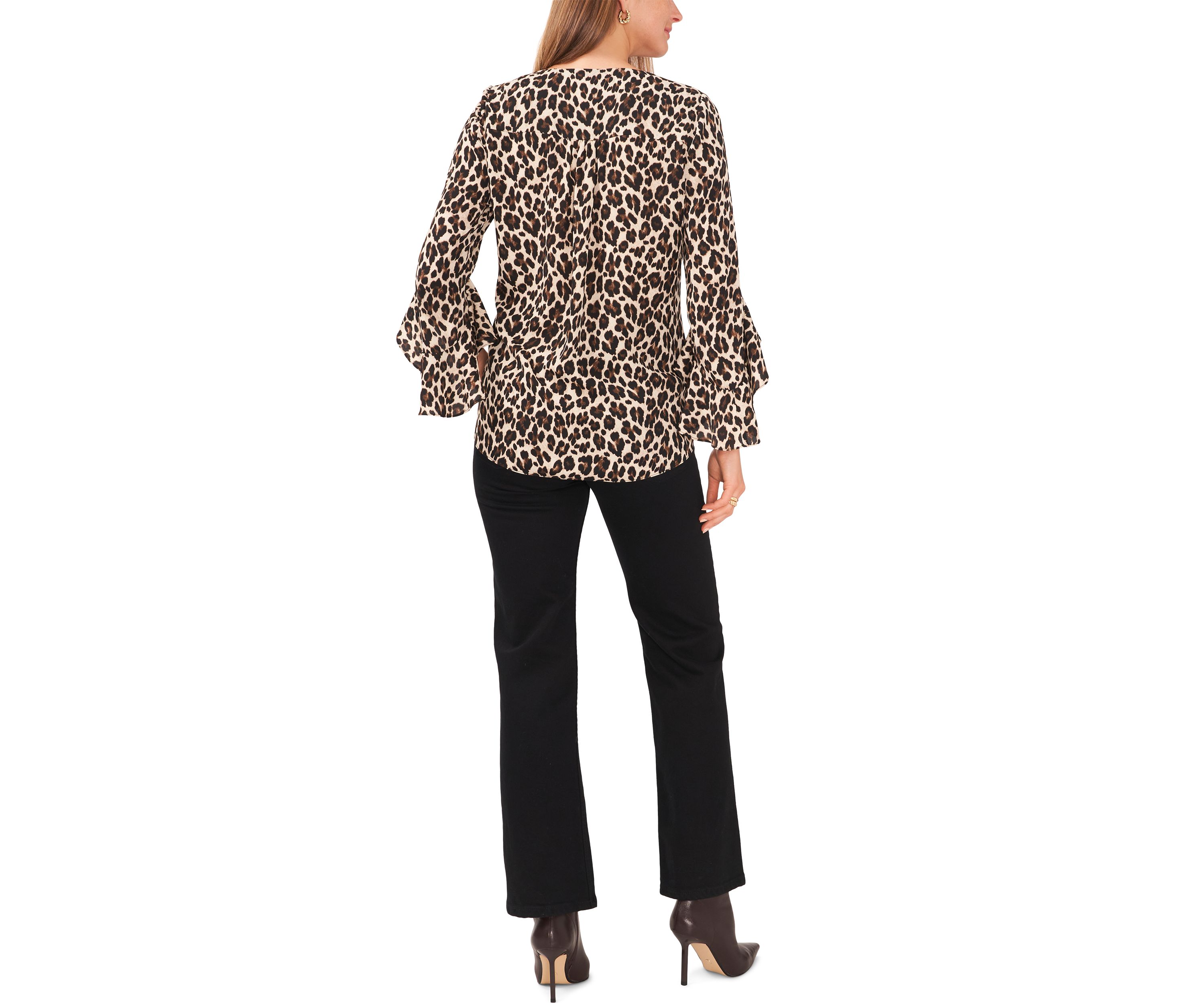 Womens Bell Sleeve Animal Print Top 
