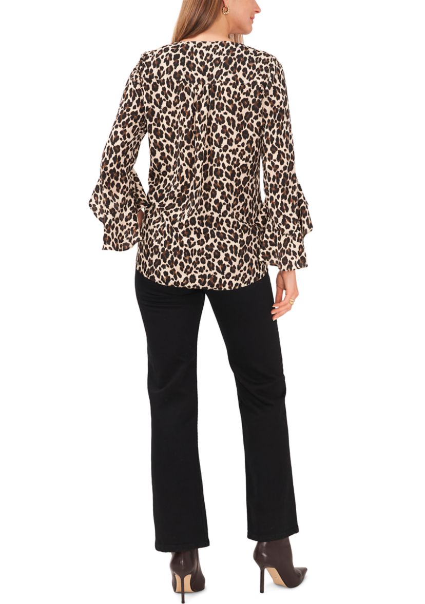 Womens Bell Sleeve Animal Print Top 