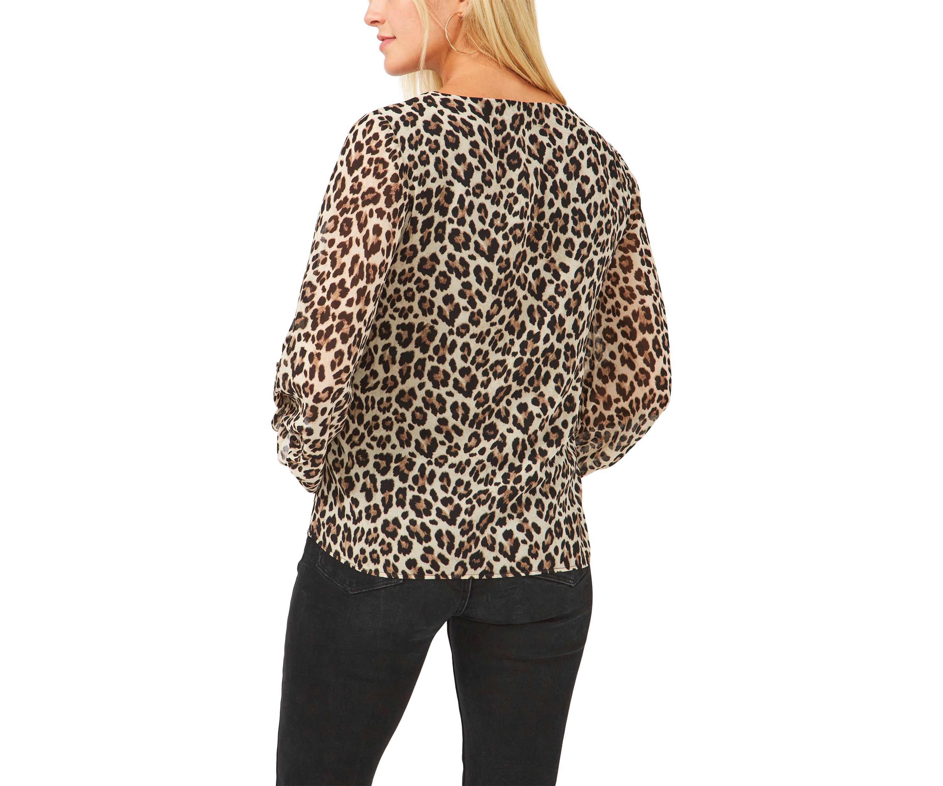 Womens Blouson Sleeve Animal Print Blouse 