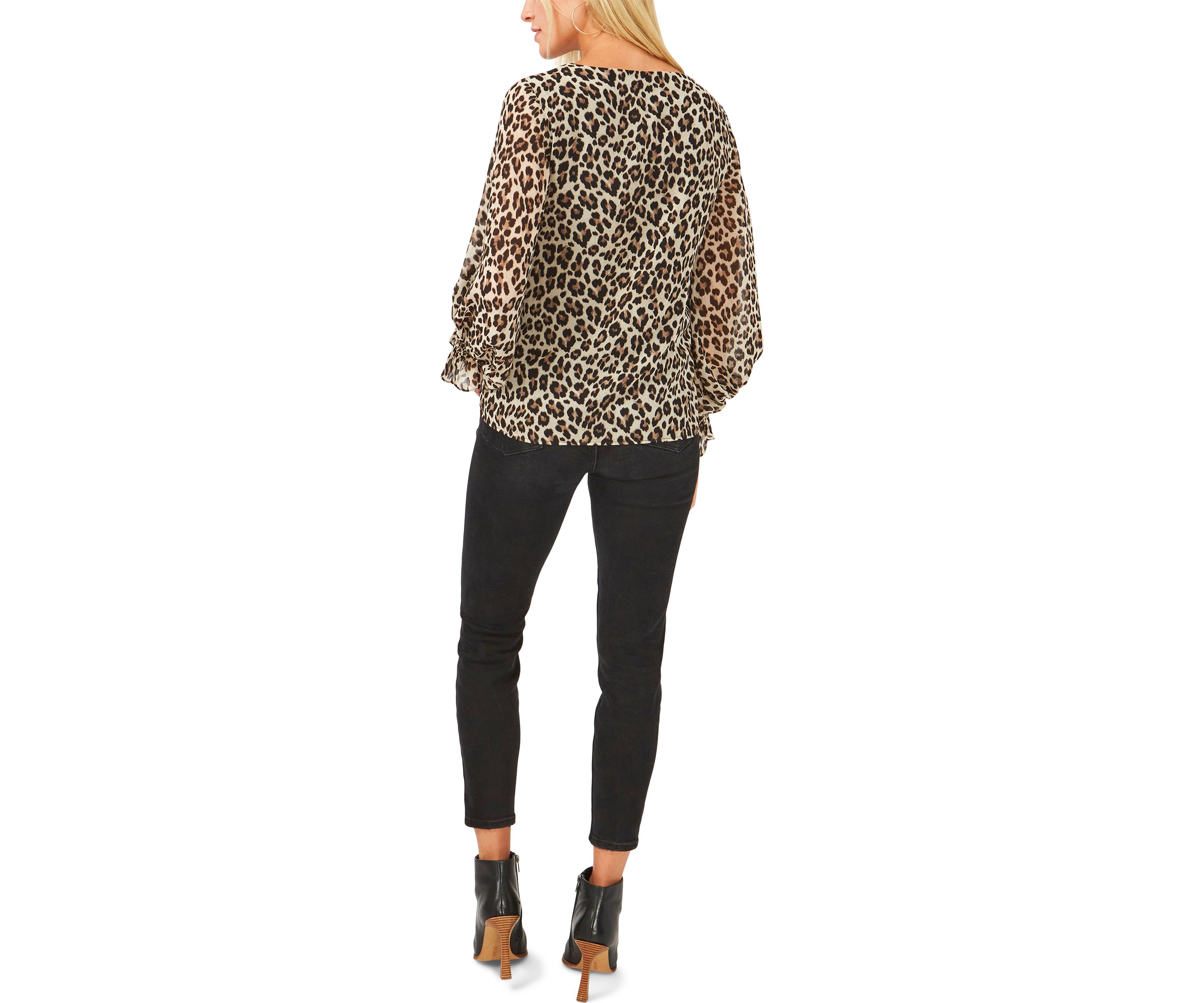 Womens Blouson Sleeve Animal Print Blouse 