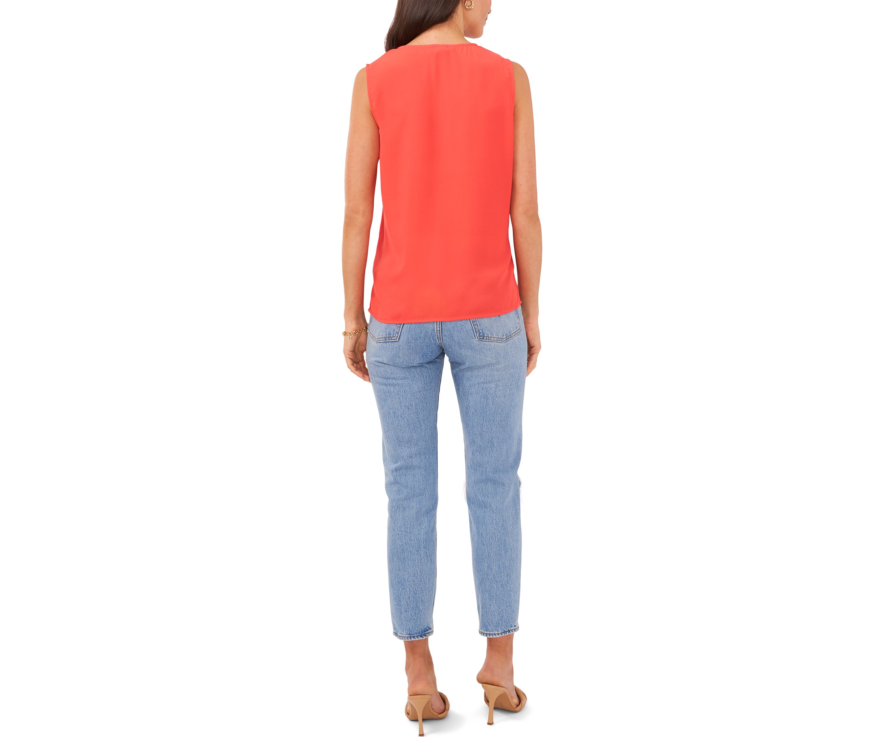 Womens Sleeveless Ruffle Front Blouse