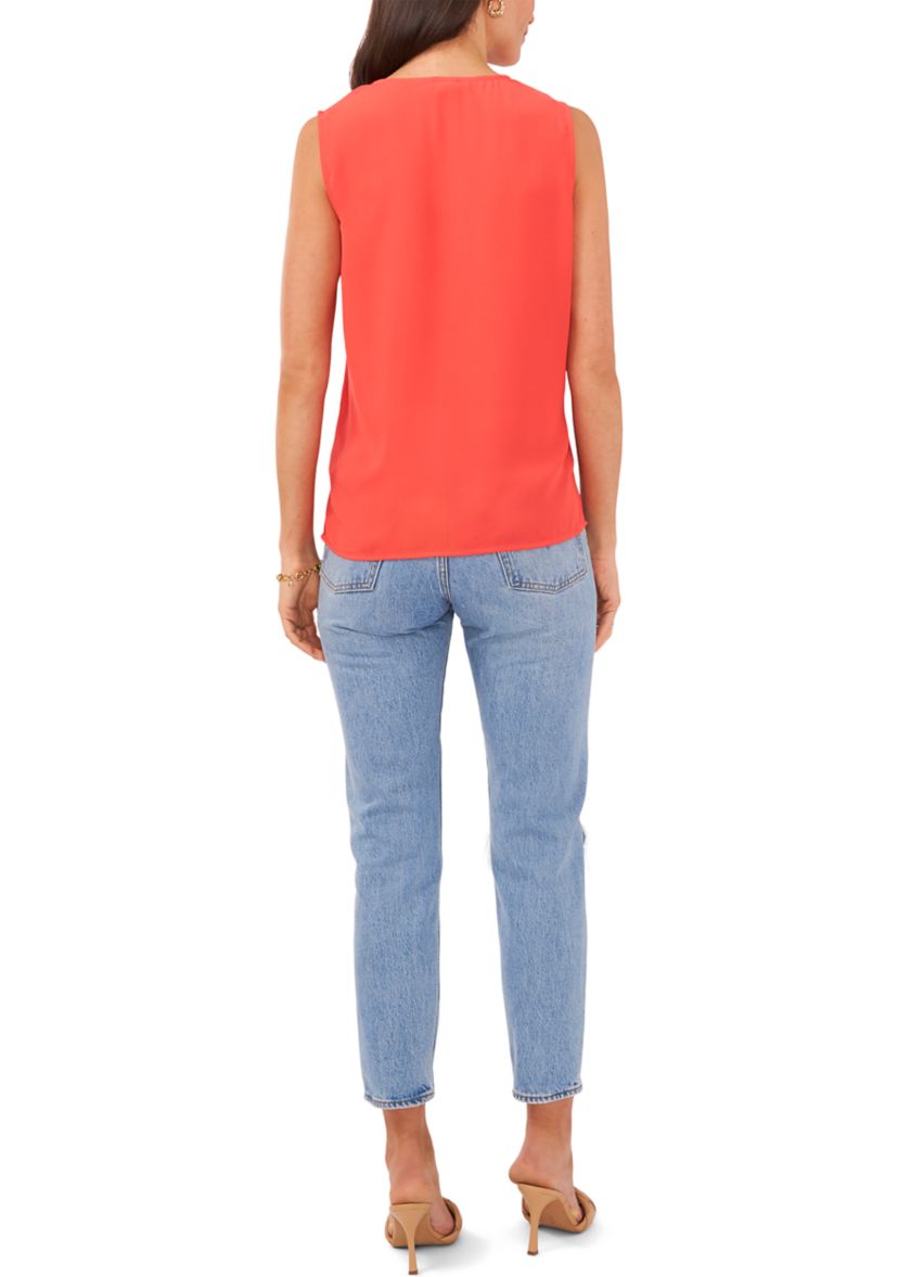 Womens Sleeveless Ruffle Front Blouse